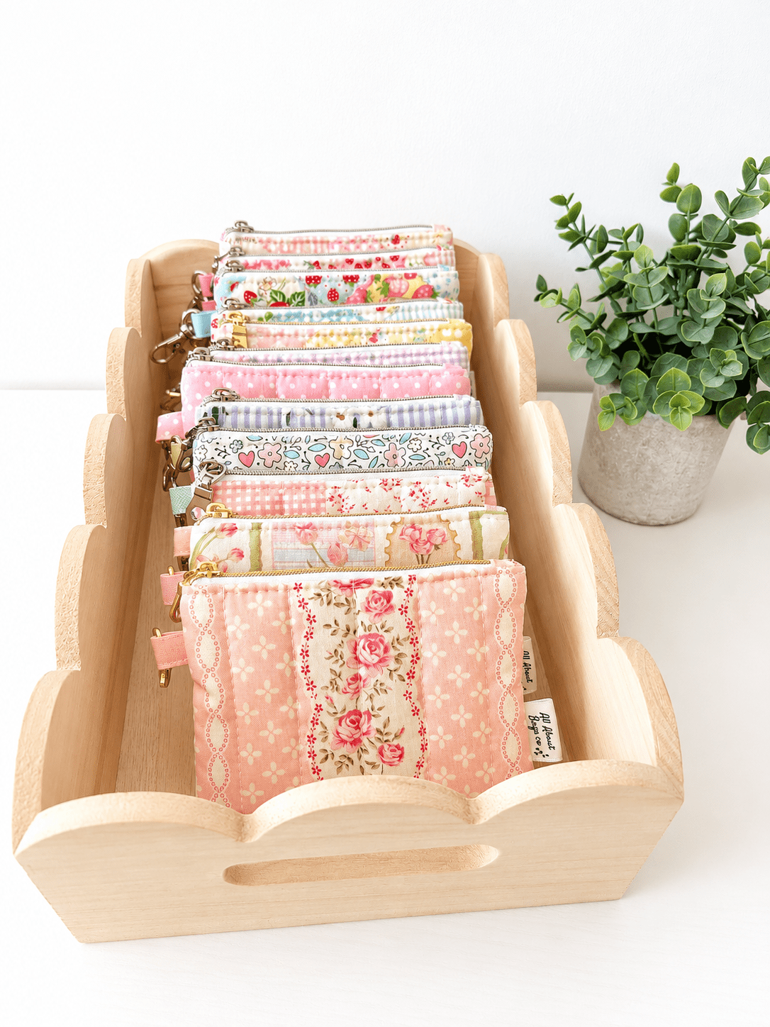 Mini Quilted Zipper Pouch: Cotton Wallet with pocket and clip - All About Bags Co