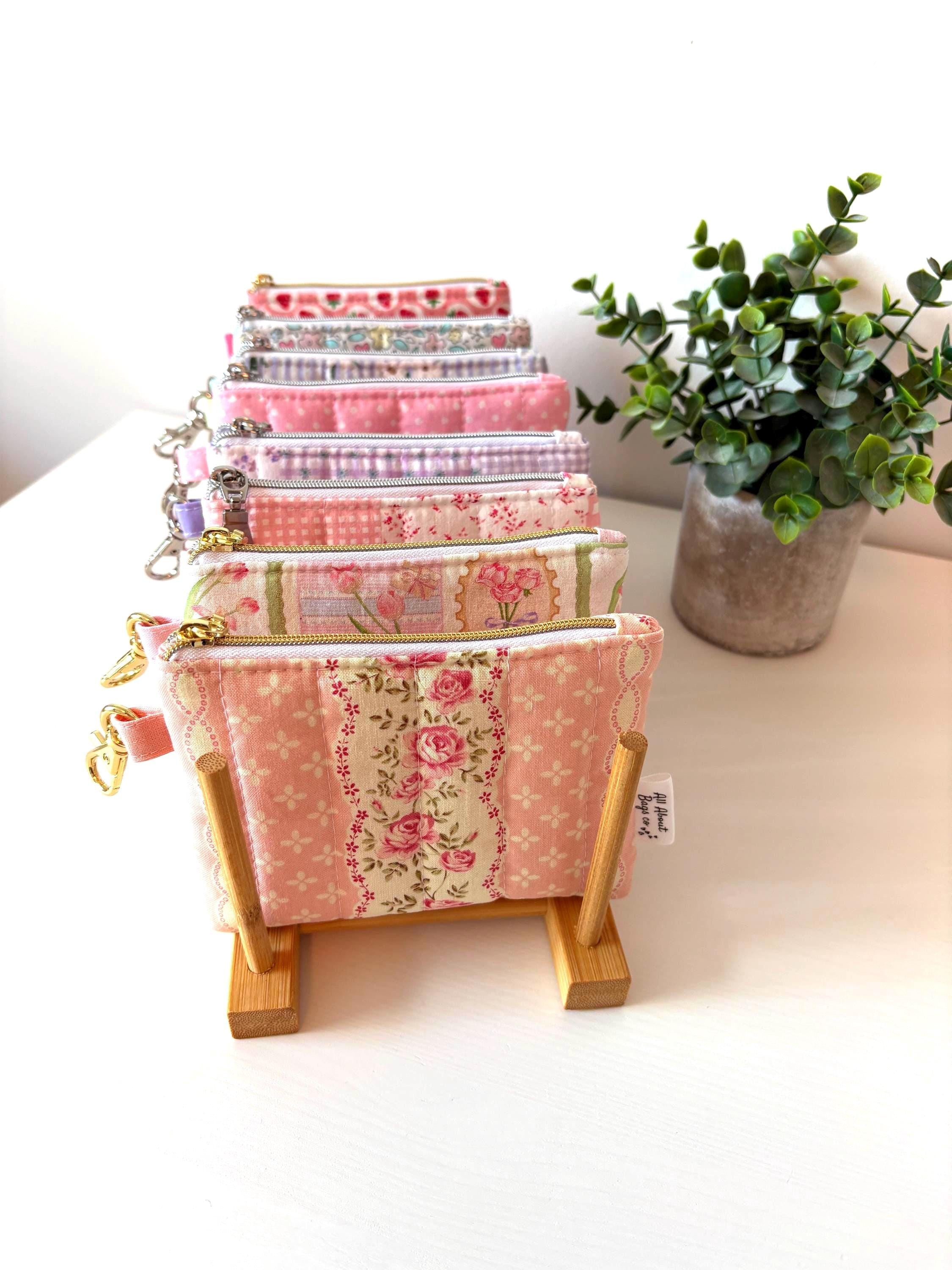 Mini Quilted Zipper Pouch: Cotton Wallet with pocket and clip - All About Bags Co