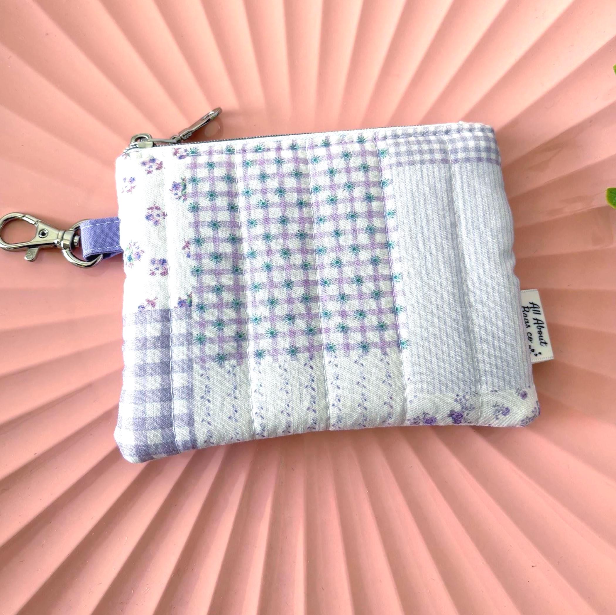 Mini Quilted Zipper Pouch: Cotton Wallet with pocket and clip - All About Bags Co