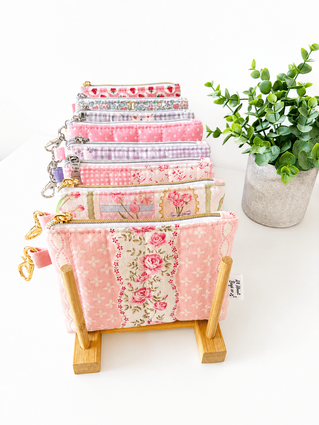 Mini Quilted Zipper Pouch: Cotton Wallet with pocket and clip - All About Bags Co