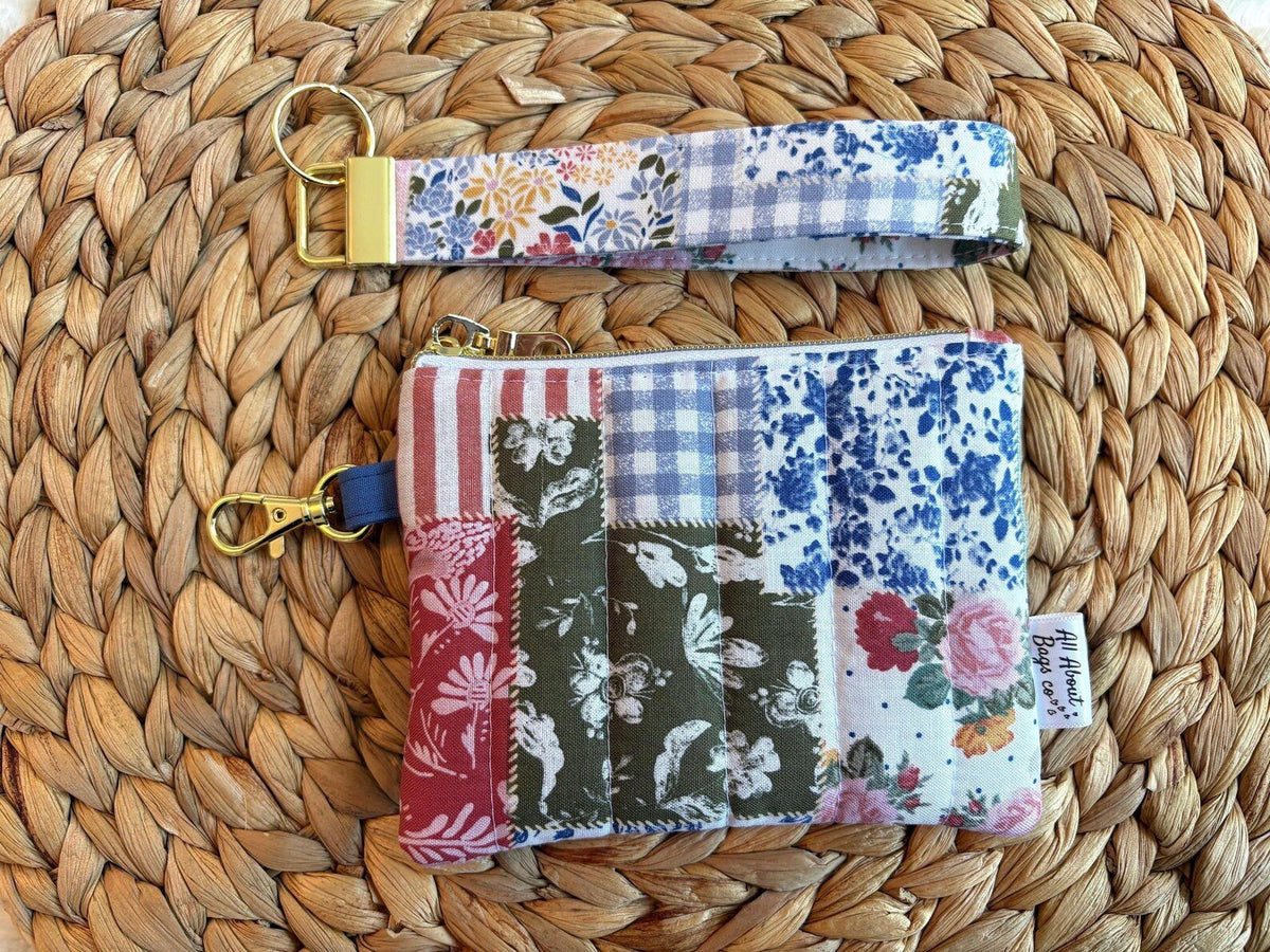 Mini Quilted Zipper Pouch: Cotton Wallet with pocket and clip - All About Bags Co