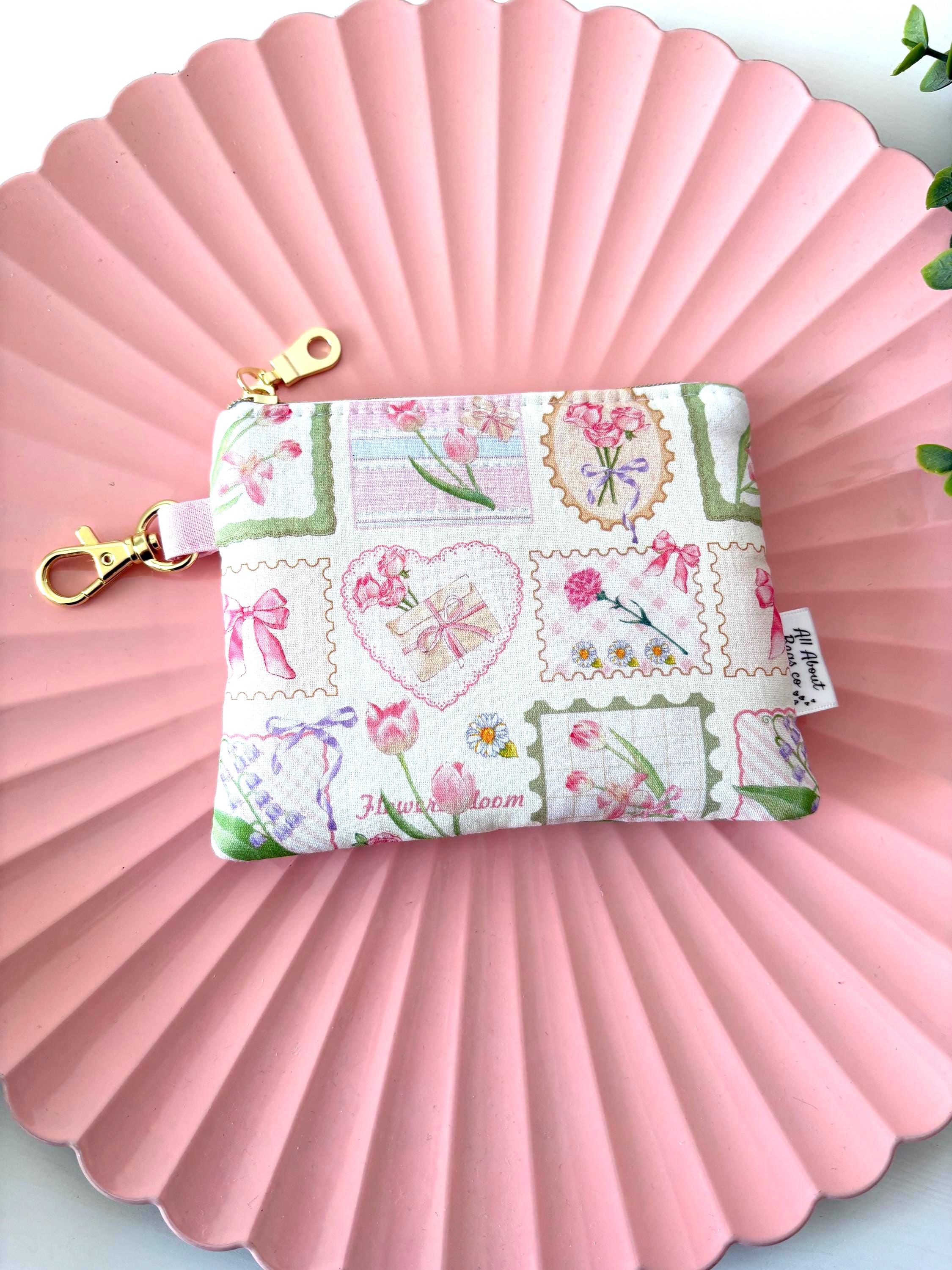 Mini Quilted Zipper Pouch: Cotton Wallet with pocket and clip - All About Bags Co