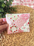 Mini Quilted Zipper Pouch: Strawberry Patchwork Cotton Wallet with pocket and clip - All About Bags Co