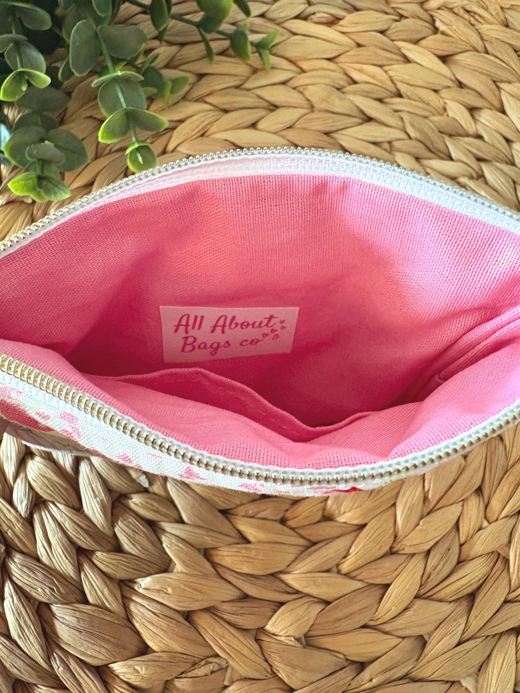 Mini Quilted Zipper Pouch: Strawberry Patchwork Cotton Wallet with pocket and clip - All About Bags Co