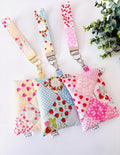 Mini Quilted Zipper Pouch: Strawberry Patchwork Cotton Wallet with pocket and clip - All About Bags Co