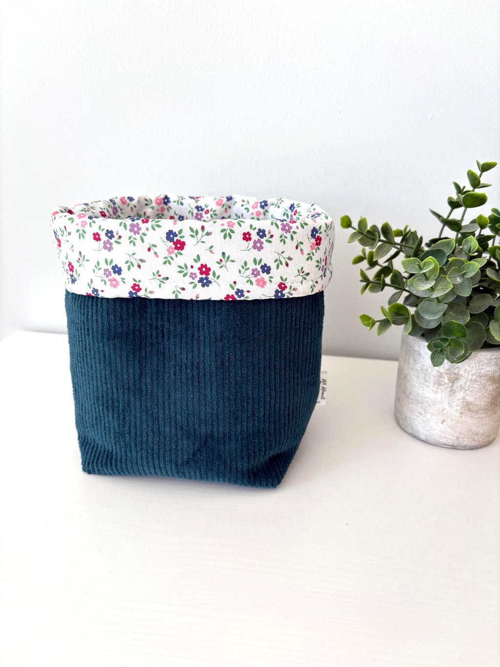 Padded Vanity Organizer with floral lining – Handmade Corduoroy puff basket - All About Bags Co
