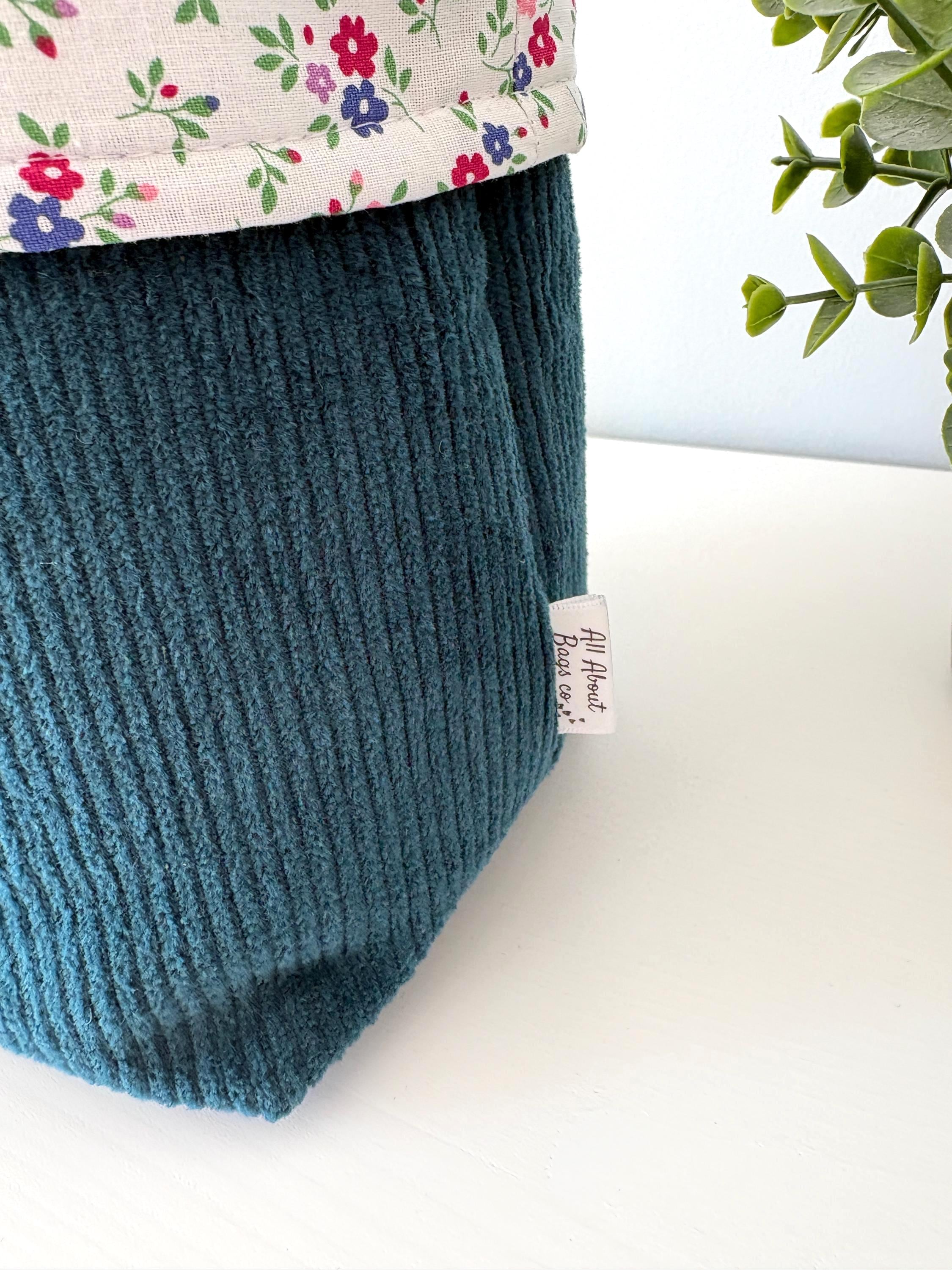 Padded Vanity Organizer with floral lining – Handmade Corduoroy puff basket - All About Bags Co