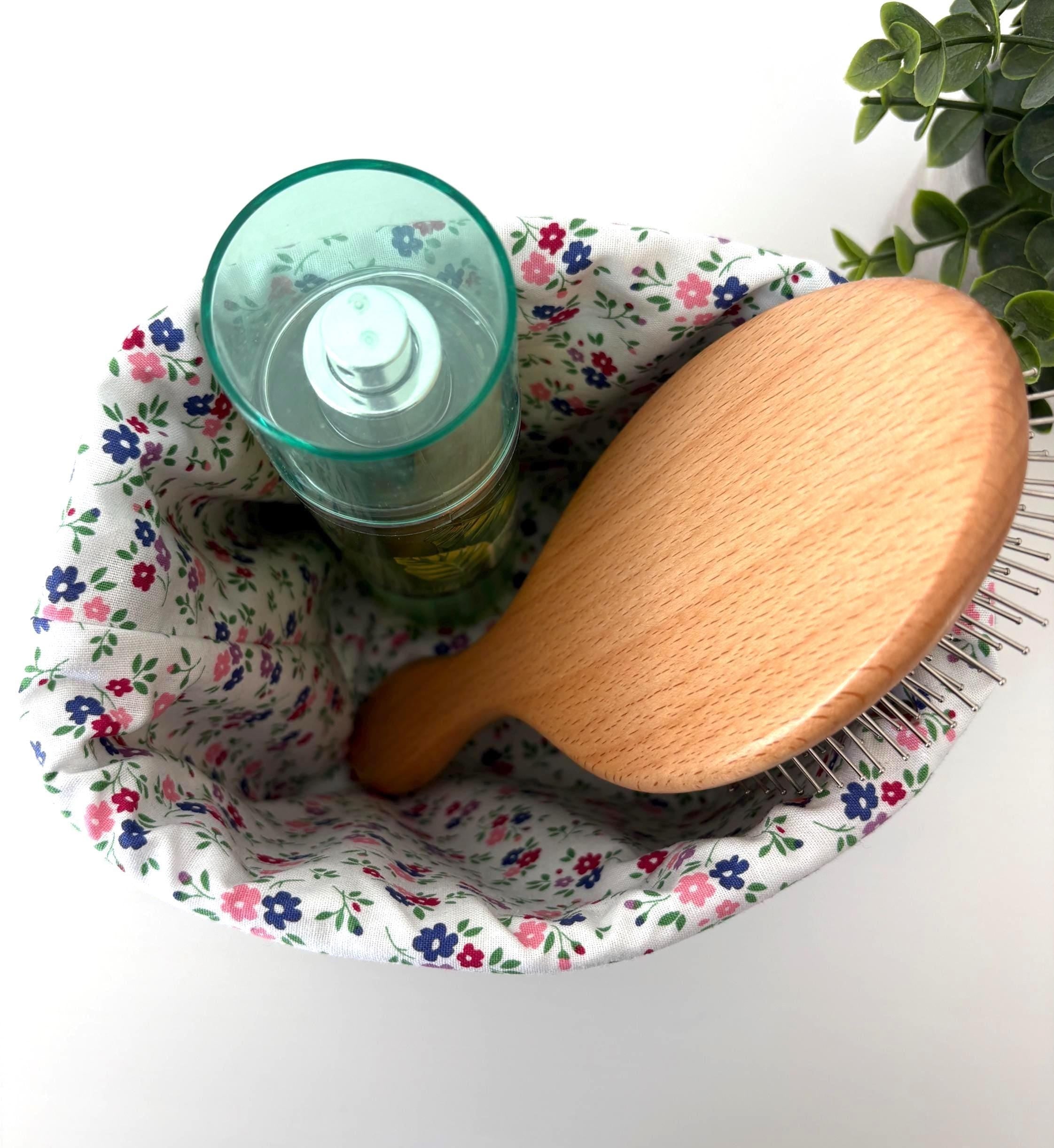Padded Vanity Organizer with floral lining – Handmade Corduoroy puff basket - All About Bags Co
