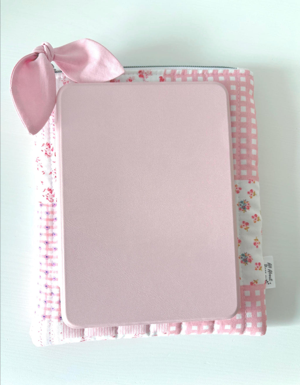 Peach Pink Patchwork Gingham Quilted Kindle Sleeve: Quilted Cotton E - reader Cover - All About Bags Co