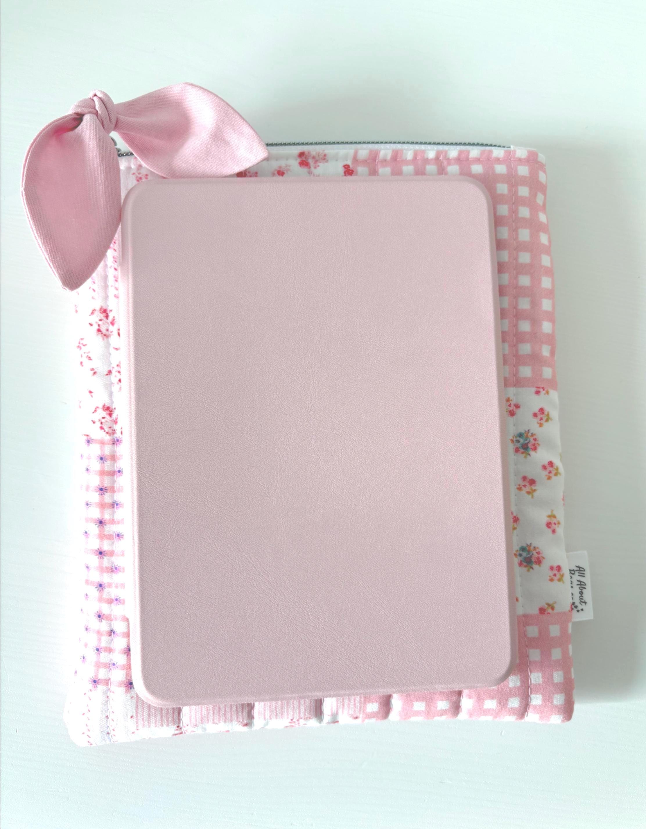 Peach Pink Patchwork Gingham Quilted Kindle Sleeve: Quilted Cotton E - reader Cover - All About Bags Co