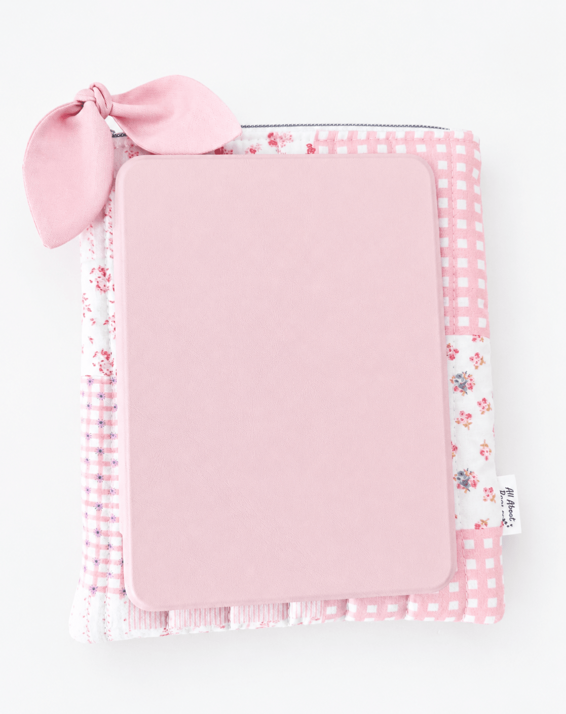 Peach Pink Patchwork Gingham Quilted Kindle Sleeve: Quilted Cotton E-reader Cover - All About Bags Co