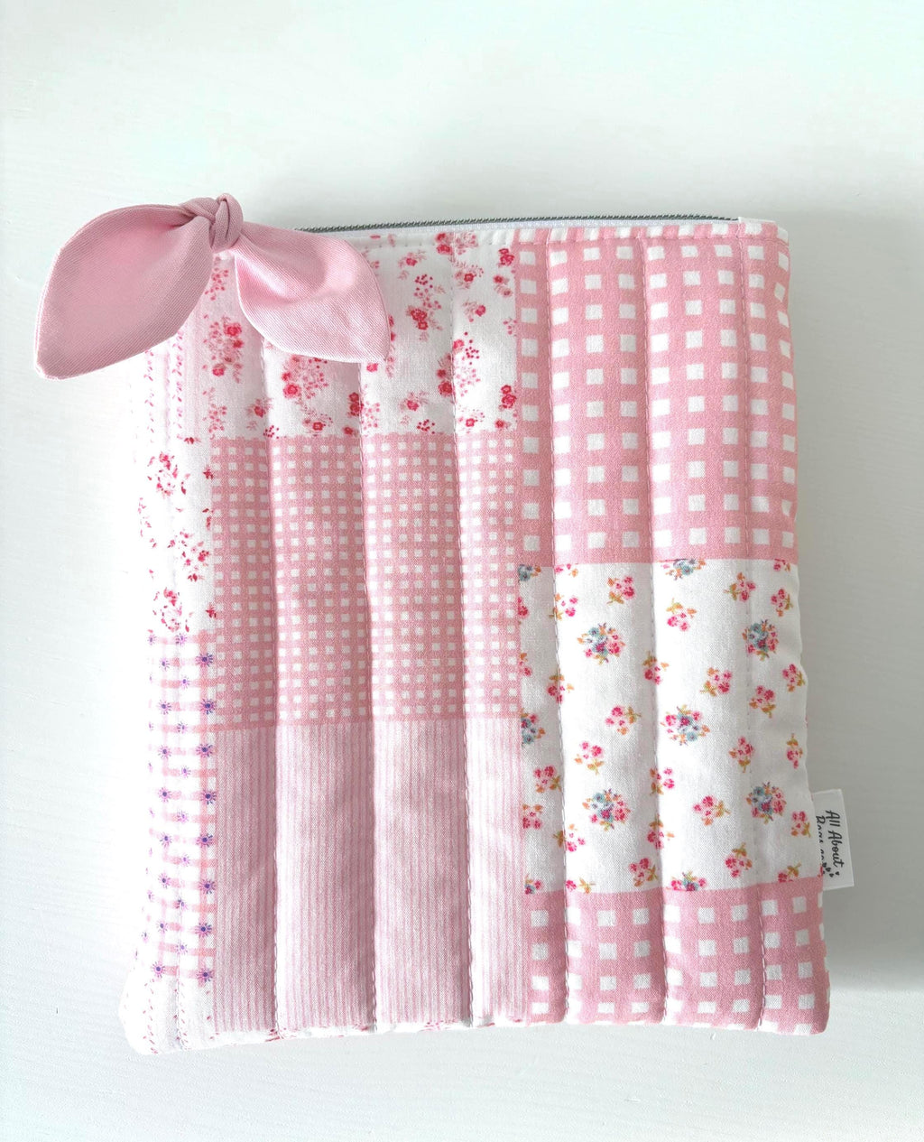 Peach Pink Patchwork Gingham Quilted Kindle Sleeve: Quilted Cotton E - reader Cover - All About Bags Co