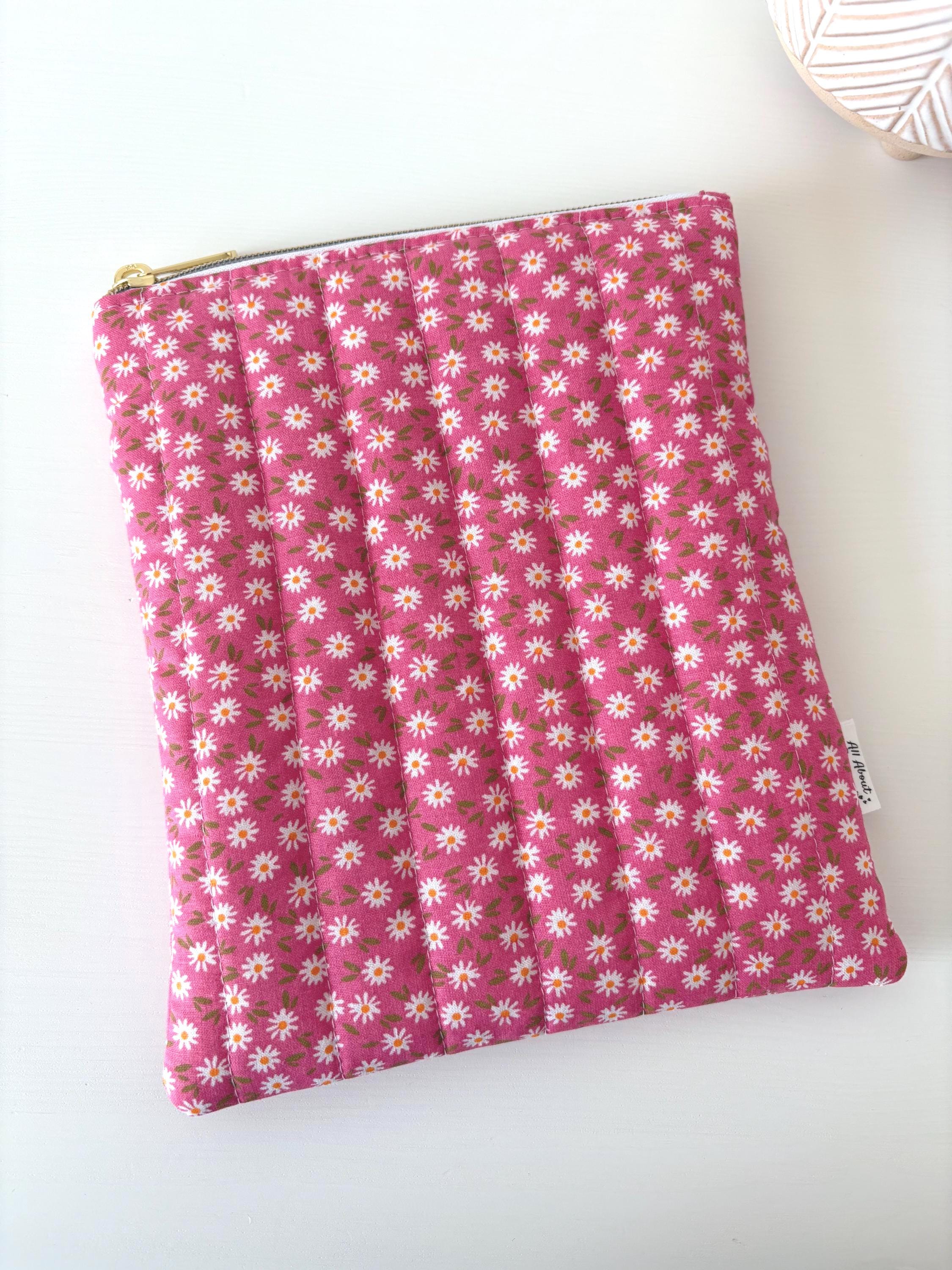 Pink and white Floral Quilted Kindle Sleeve: Padded Cotton E - reader Cover - All About Bags Co