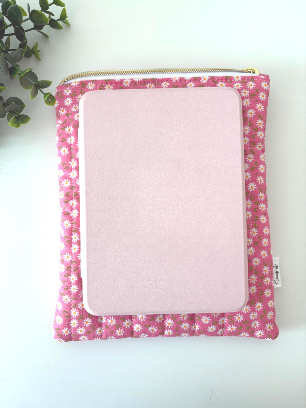 Pink and white Floral Quilted Kindle Sleeve: Padded Cotton E - reader Cover - All About Bags Co