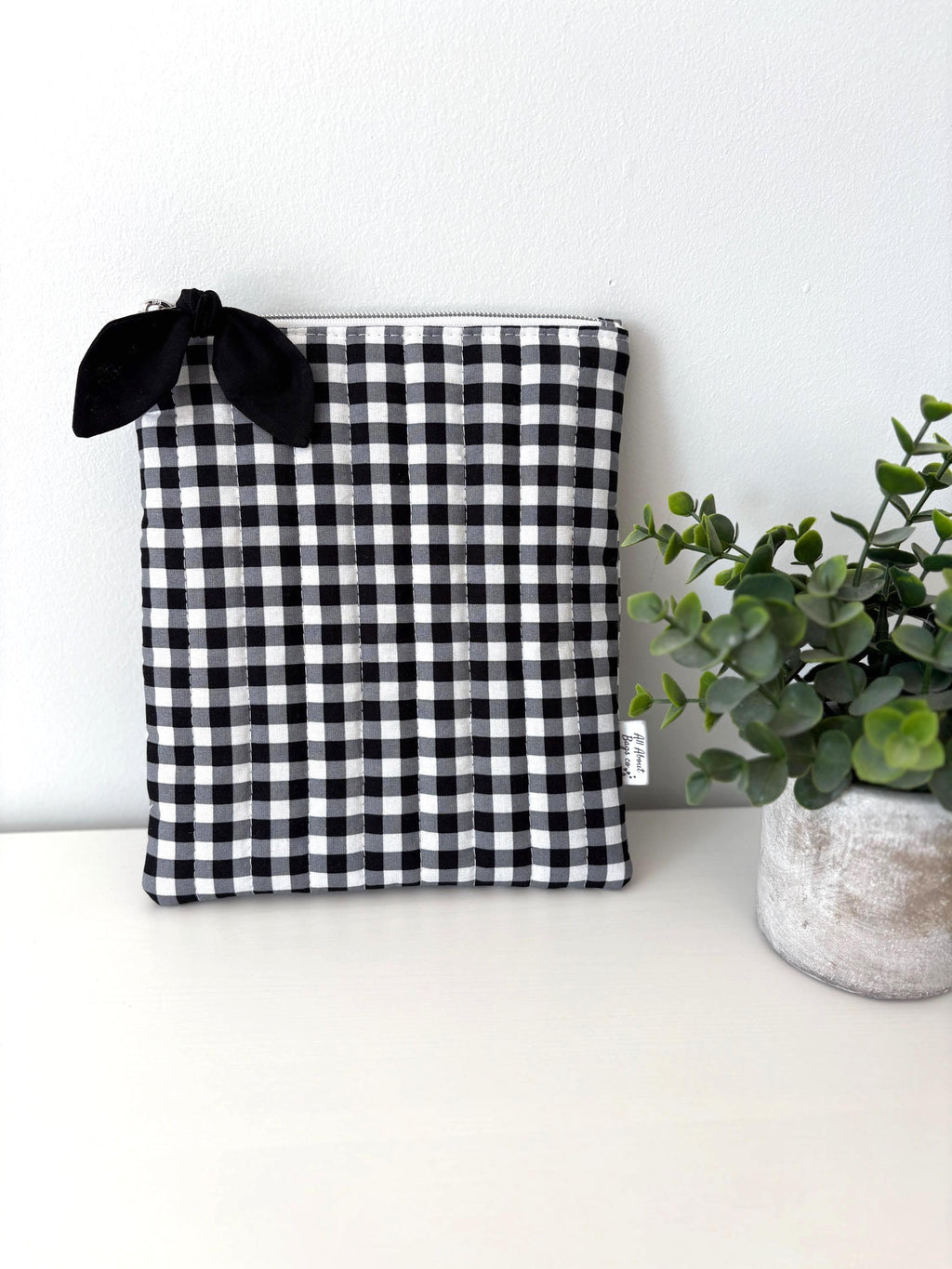 Pink, Black and Teal Gingham Quilted Kindle Sleeve: Padded Cotton E - reader Cover - All About Bags Co