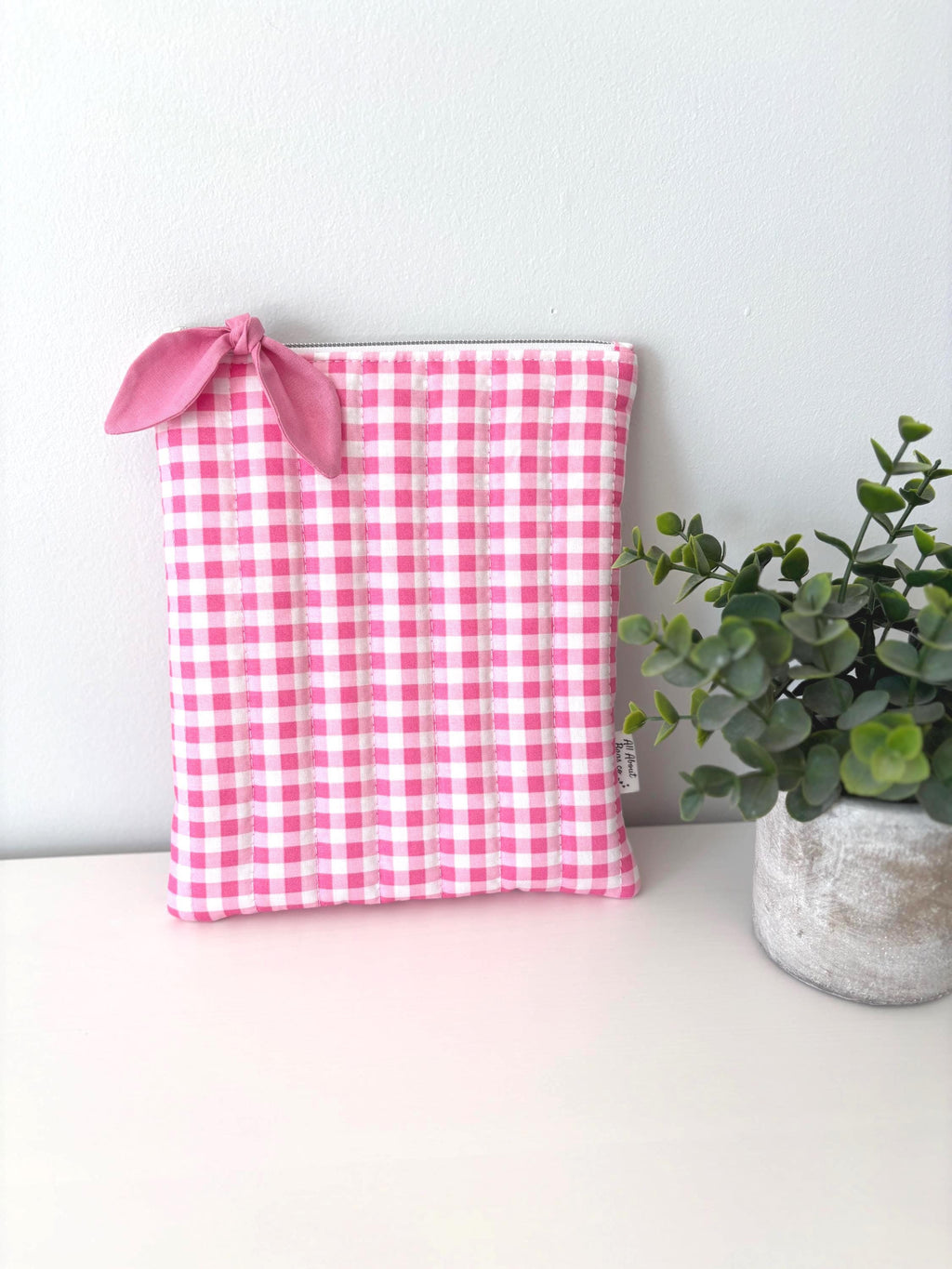 Pink, Black and Teal Gingham Quilted Kindle Sleeve: Padded Cotton E - reader Cover - All About Bags Co