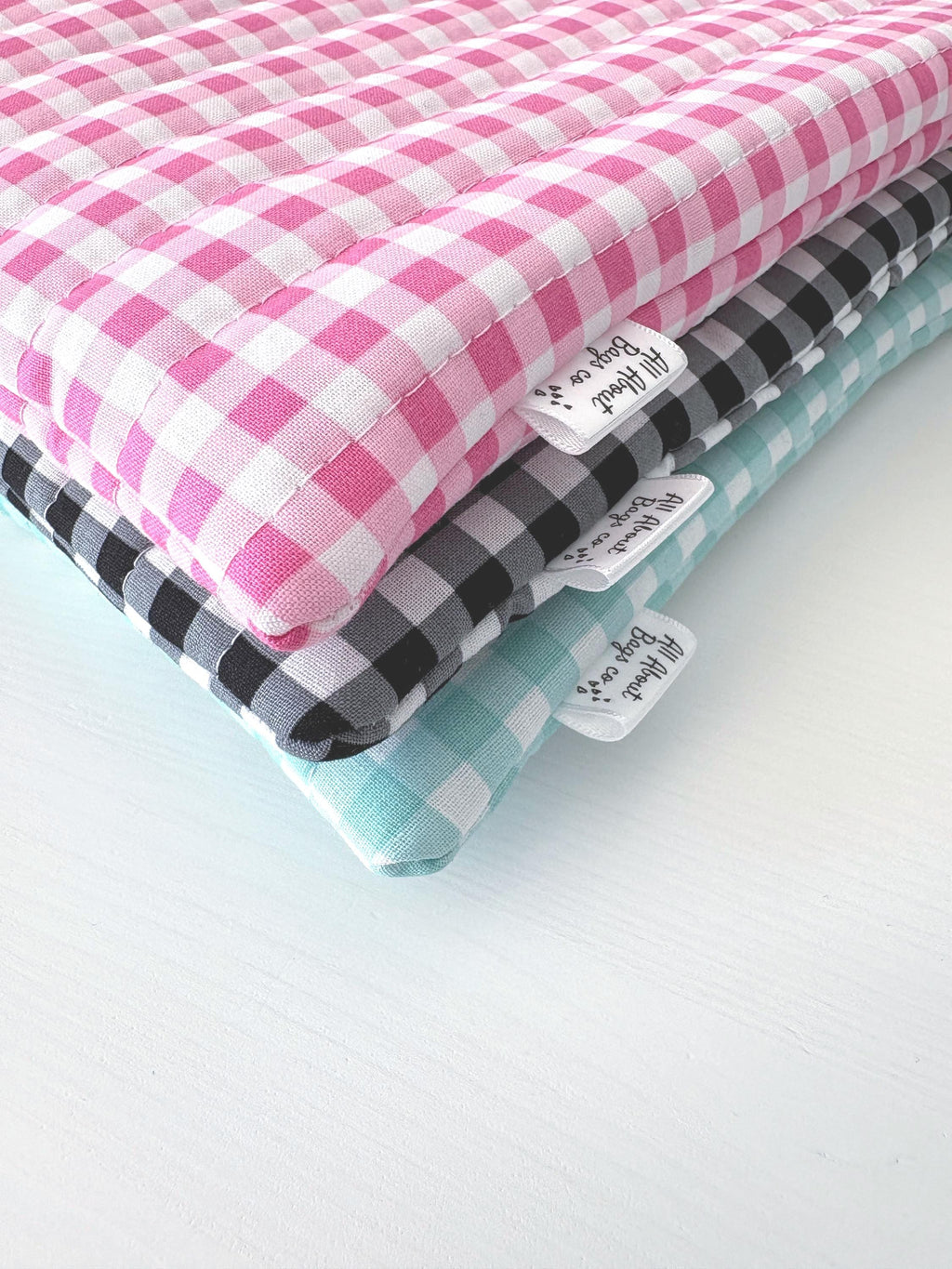 Pink, Black and Teal Gingham Quilted Kindle Sleeve: Padded Cotton E - reader Cover - All About Bags Co
