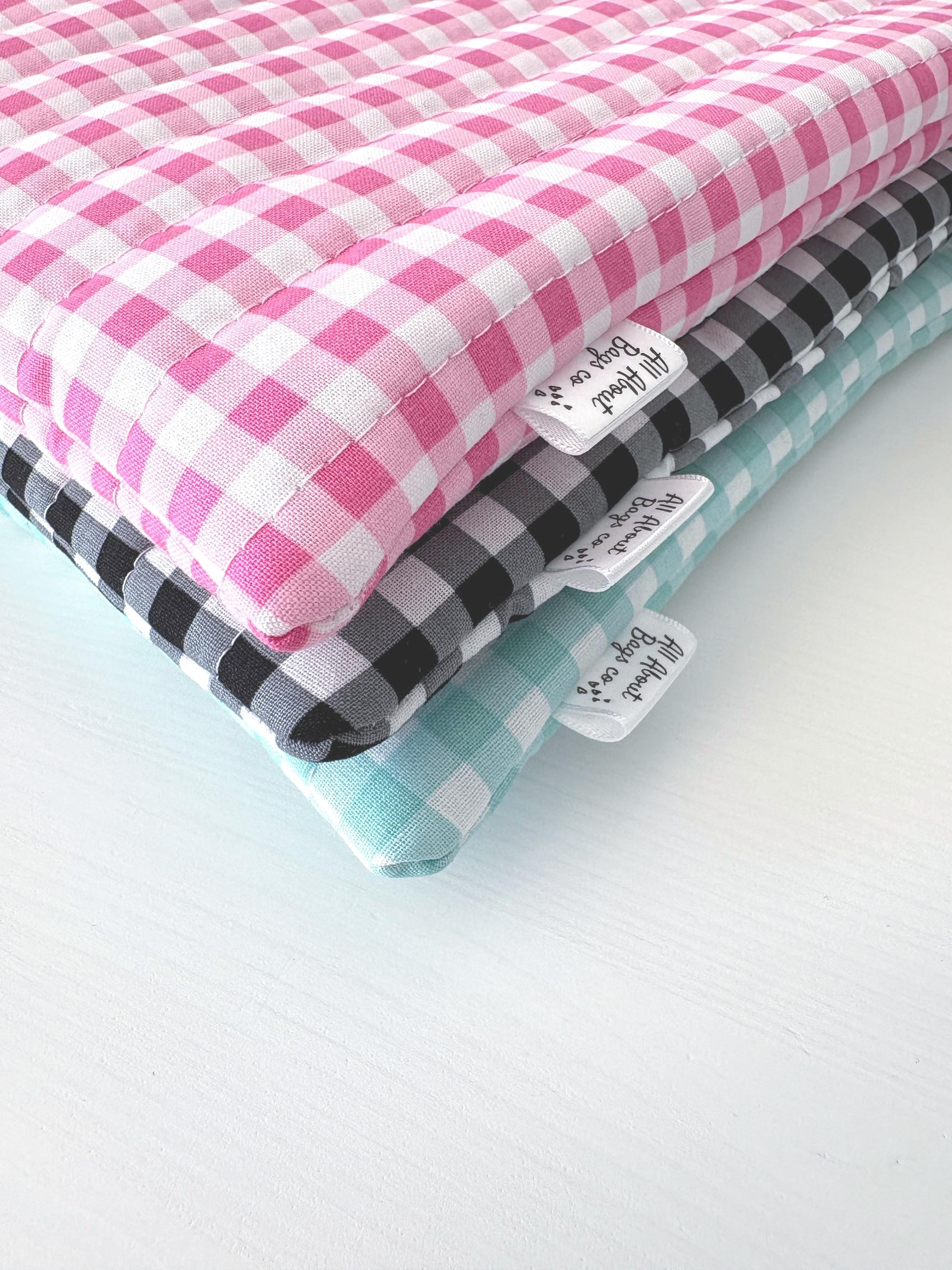 Pink, Black and Teal Gingham Quilted Kindle Sleeve: Padded Cotton E - reader Cover - All About Bags Co