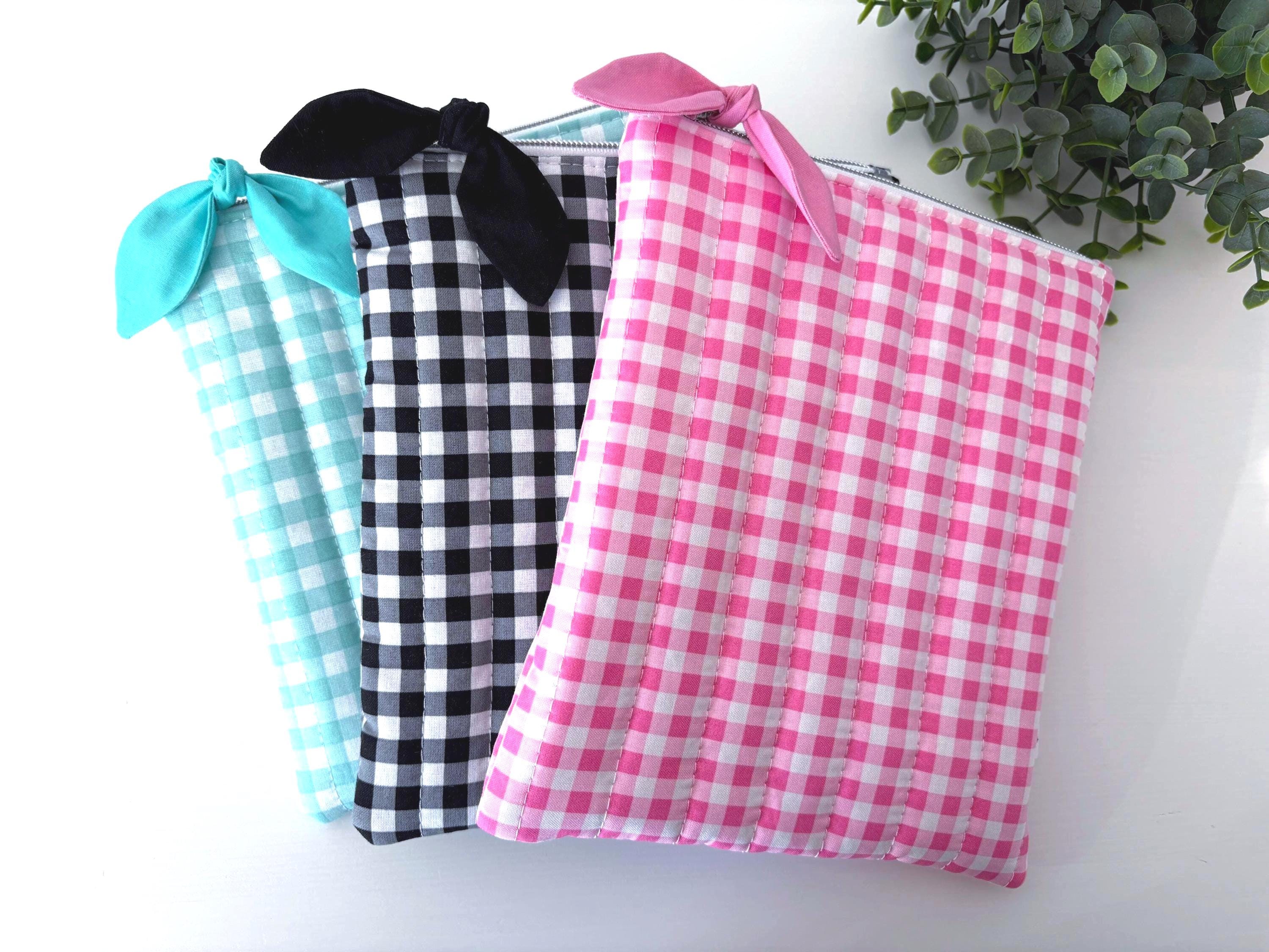 Pink, Black and Teal Gingham Quilted Kindle Sleeve: Padded Cotton E - reader Cover - All About Bags Co