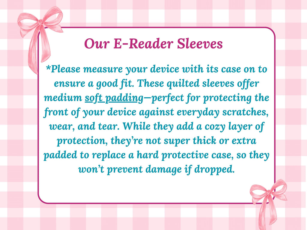 Pink, Black and Teal Gingham Quilted Kindle Sleeve: Padded Cotton E - reader Cover - All About Bags Co