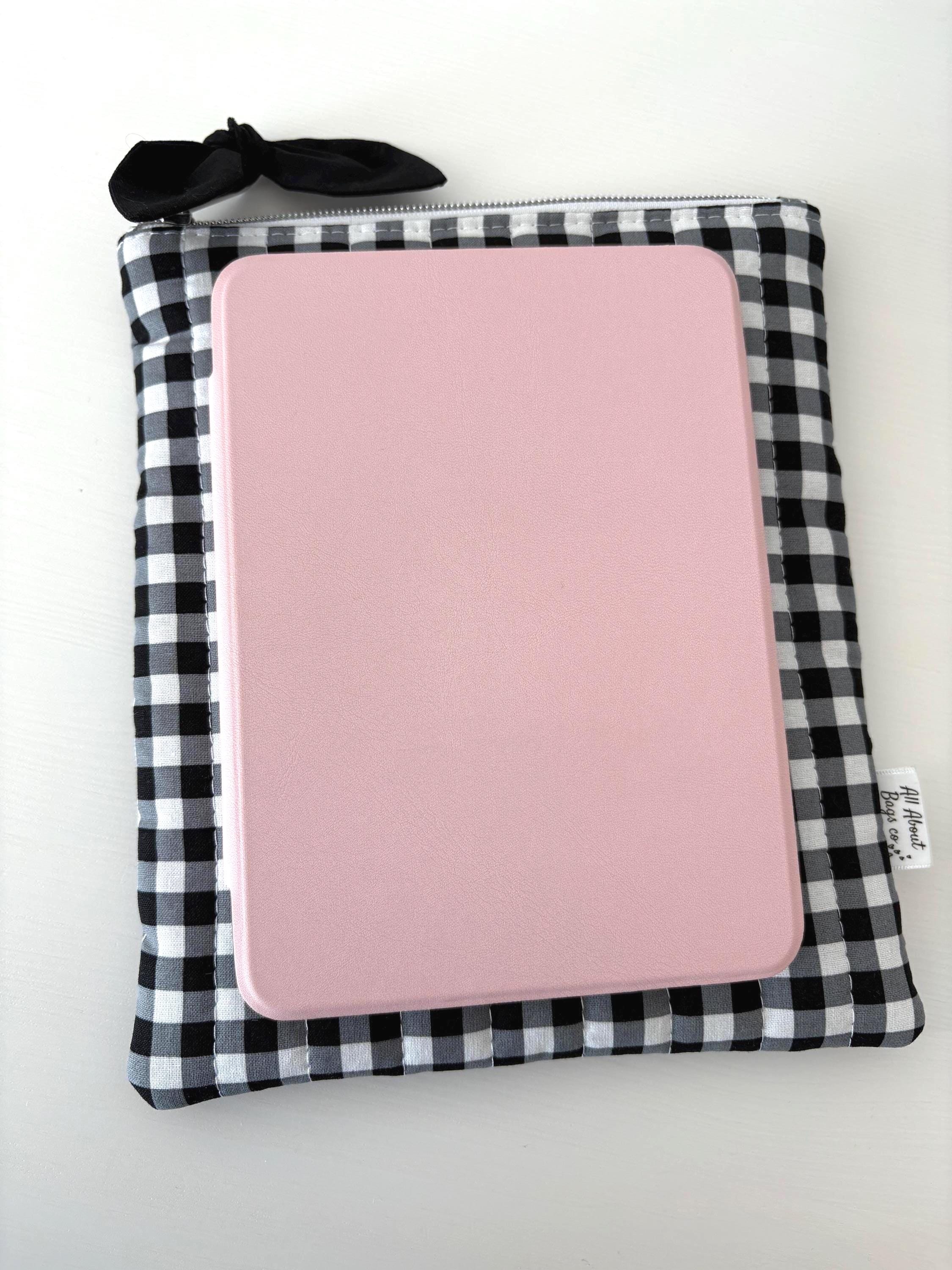 Pink, Black and Teal Gingham Quilted Kindle Sleeve: Padded Cotton E - reader Cover - All About Bags Co