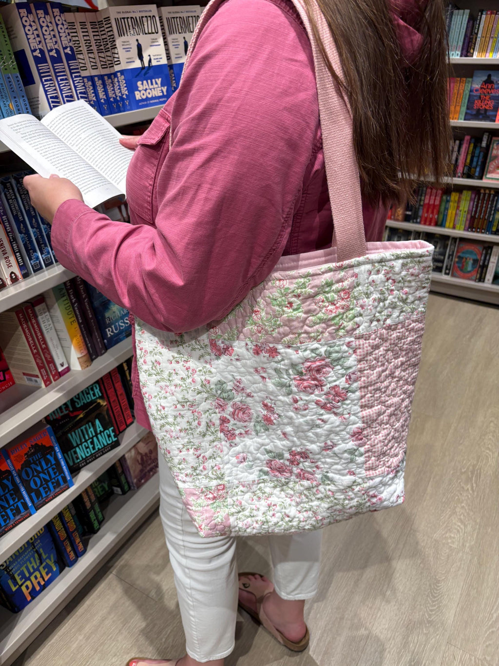 Pink Floral Patchwork Quilted Cotton Tote Bag - All About Bags Co