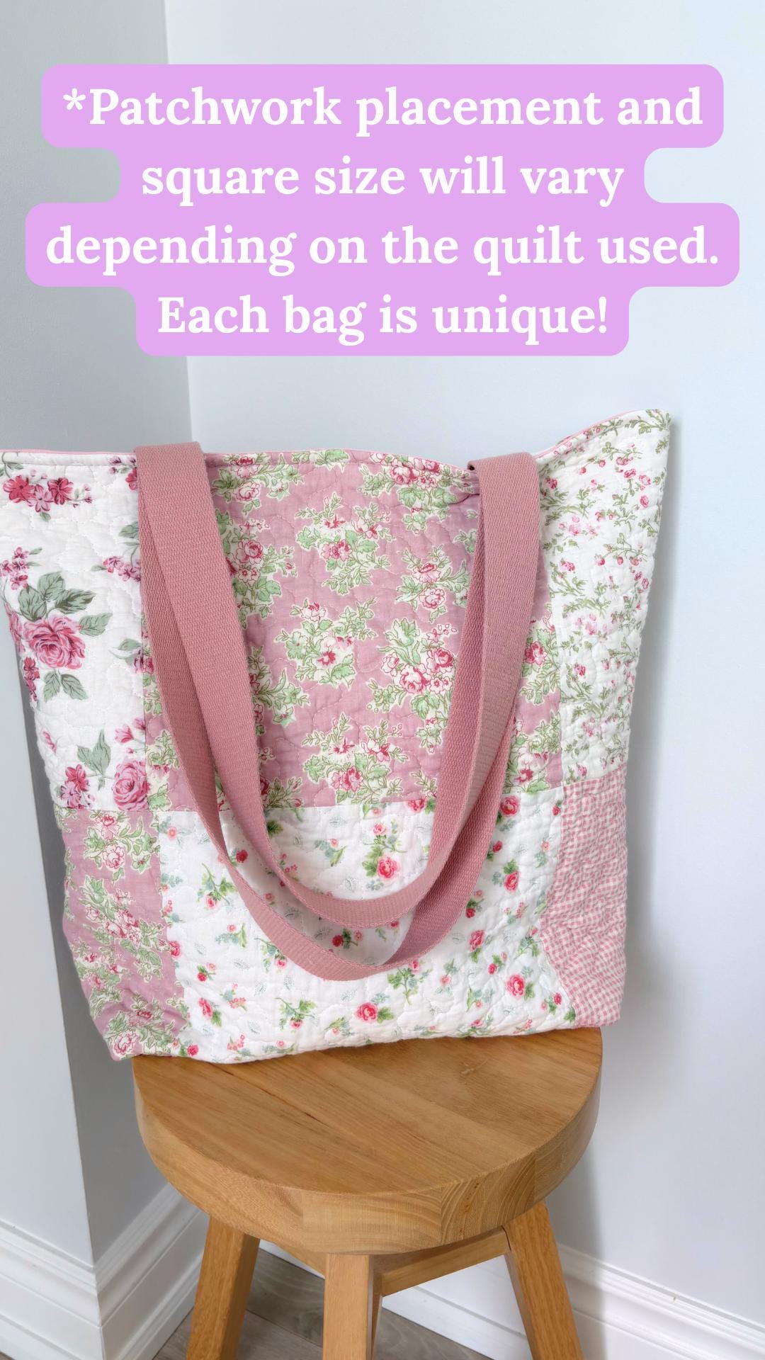Pink Floral Patchwork Quilted Cotton Tote Bag - All About Bags Co