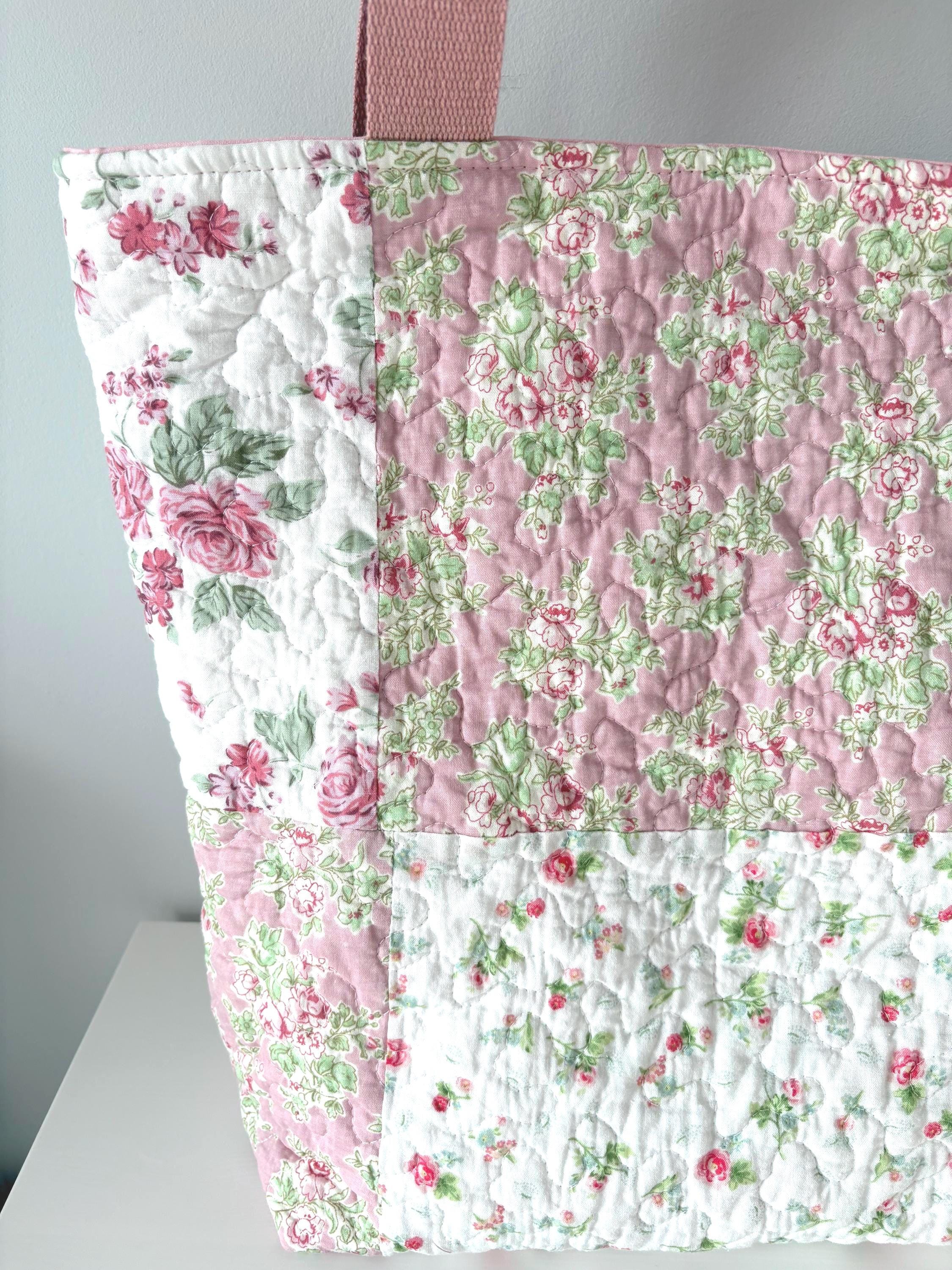 Pink Floral Patchwork Quilted Cotton Tote Bag - All About Bags Co