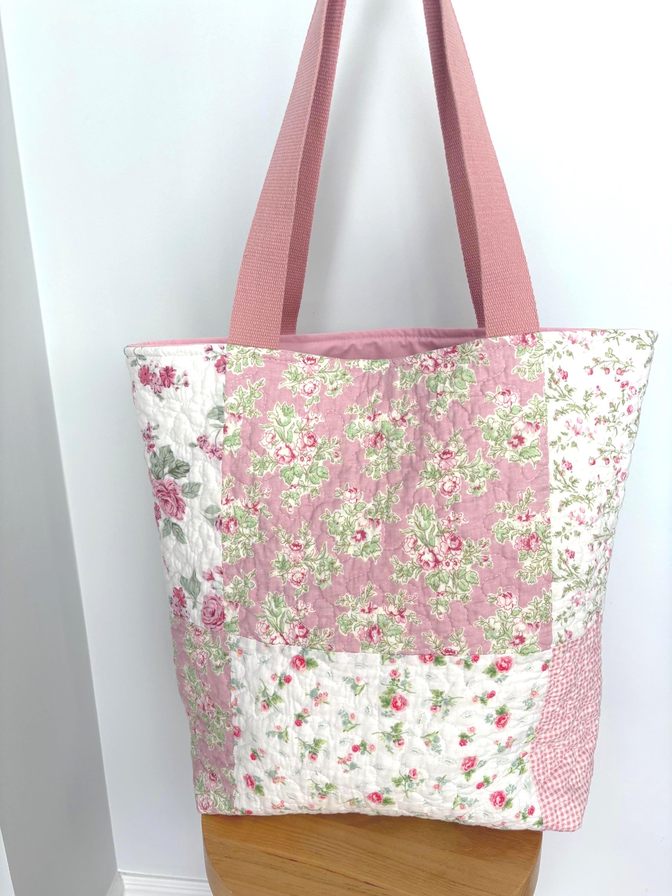 Pink Floral Patchwork Quilted Cotton Tote Bag - All About Bags Co