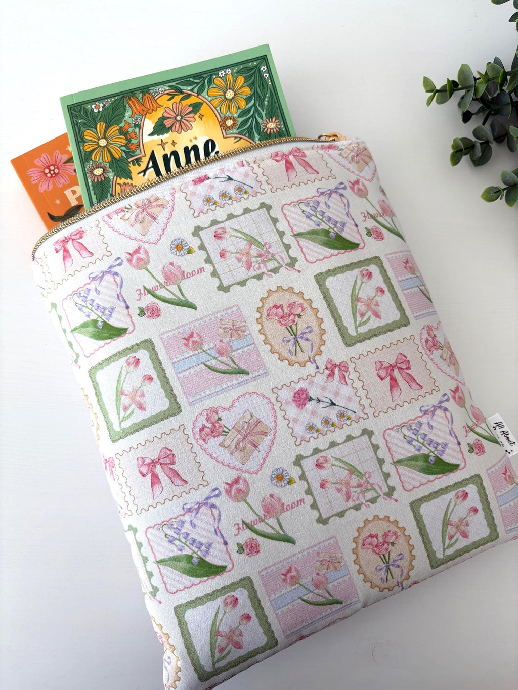 Pink Floral Patchwork Stamp Kindle Sleeve: Padded E - reader Cover and booksleeve - All About Bags Co