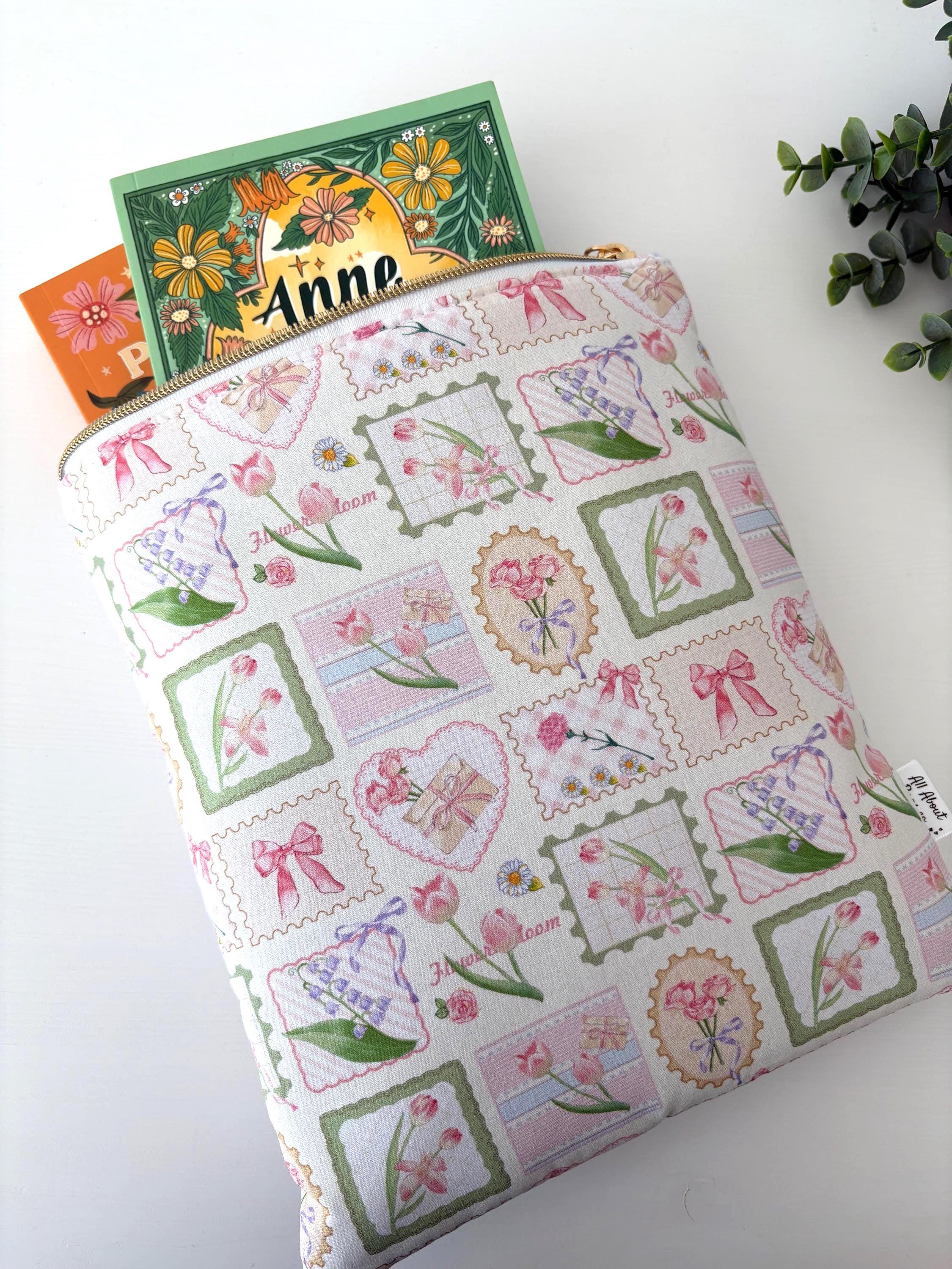 Pink Floral Patchwork Stamp Kindle Sleeve: Padded E - reader Cover and booksleeve - All About Bags Co