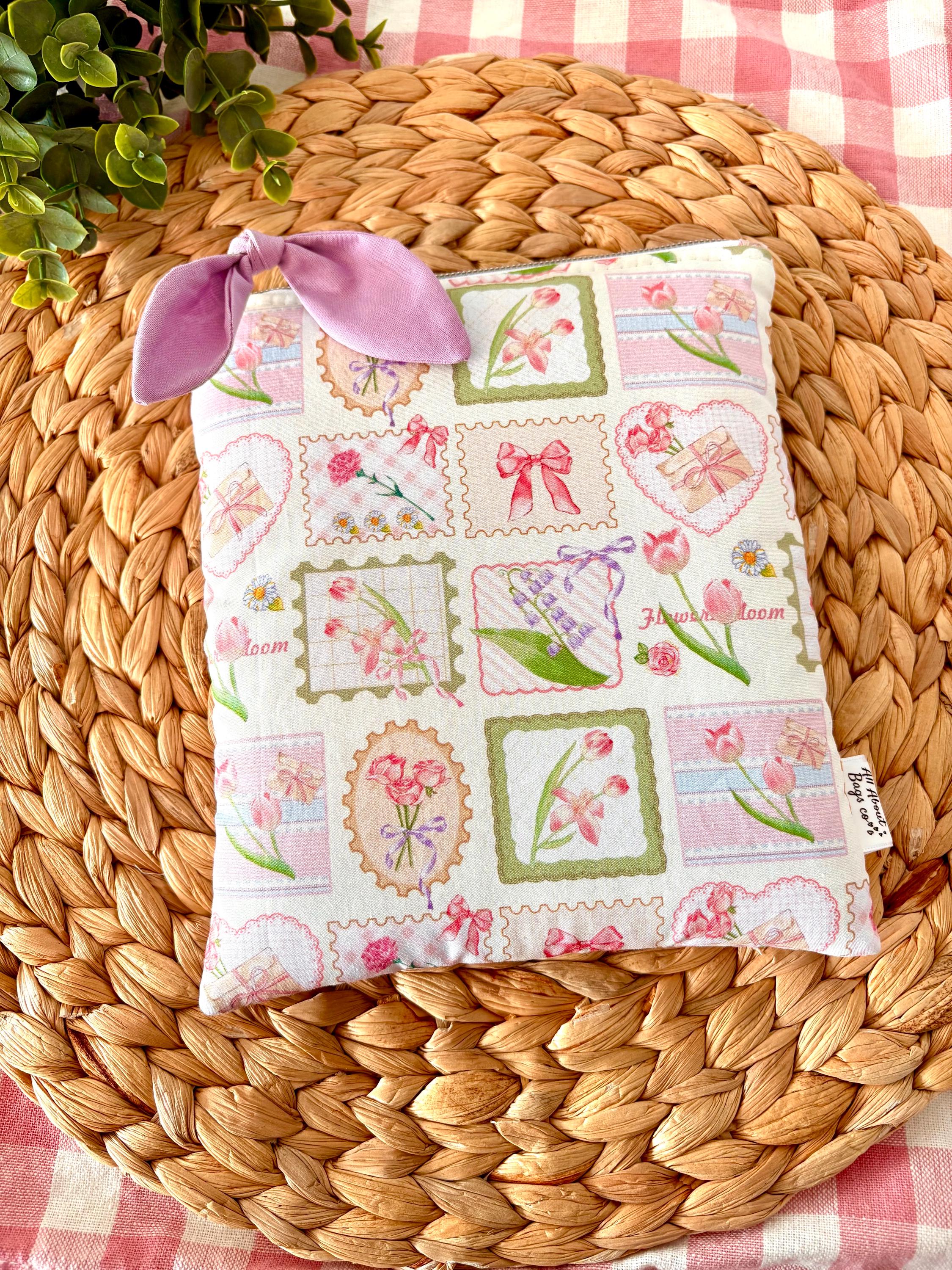 Pink Floral Patchwork Stamp Kindle Sleeve: Padded E - reader Cover and booksleeve - All About Bags Co