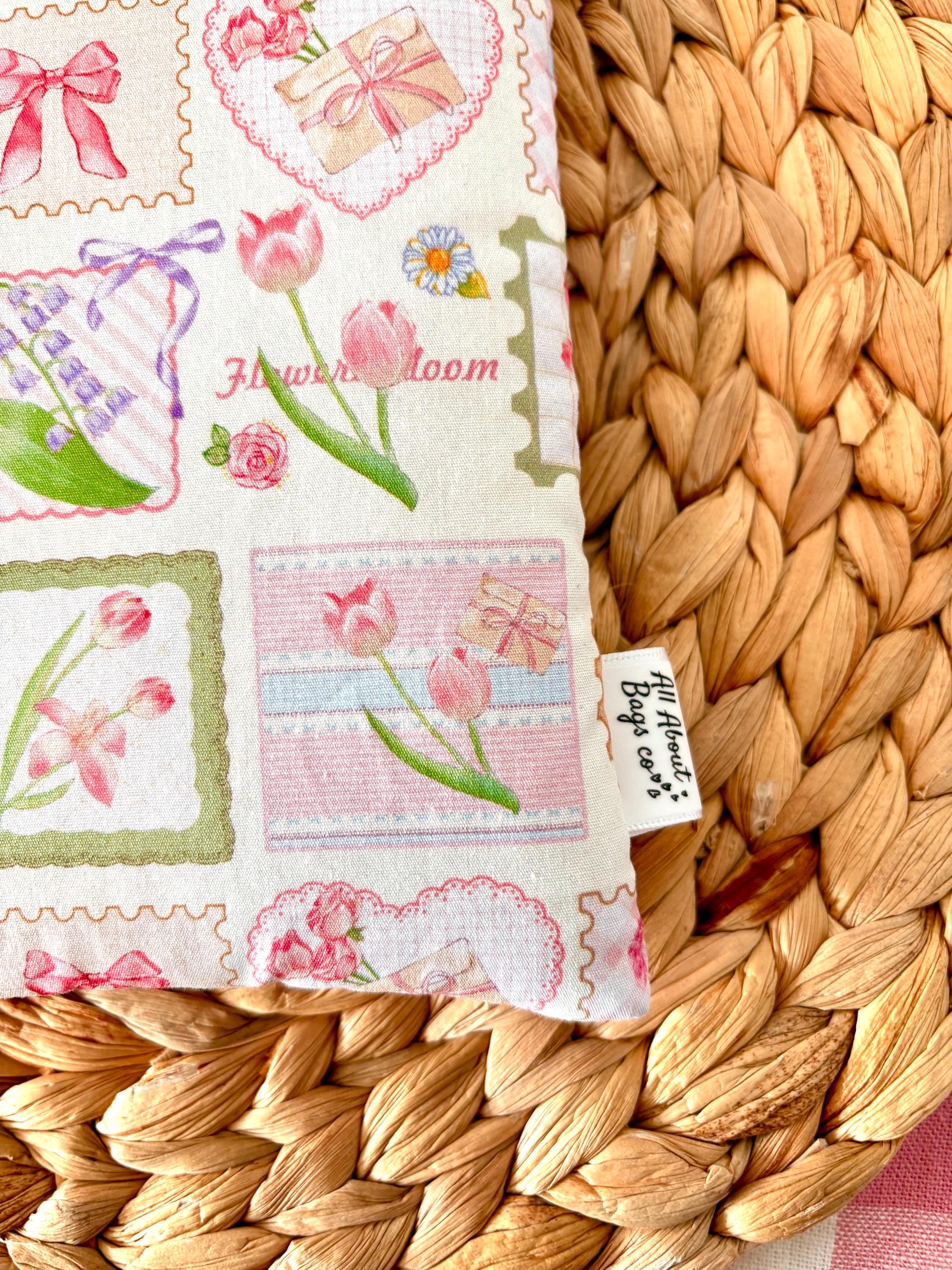 Pink Floral Patchwork Stamp Kindle Sleeve: Padded E - reader Cover and booksleeve - All About Bags Co