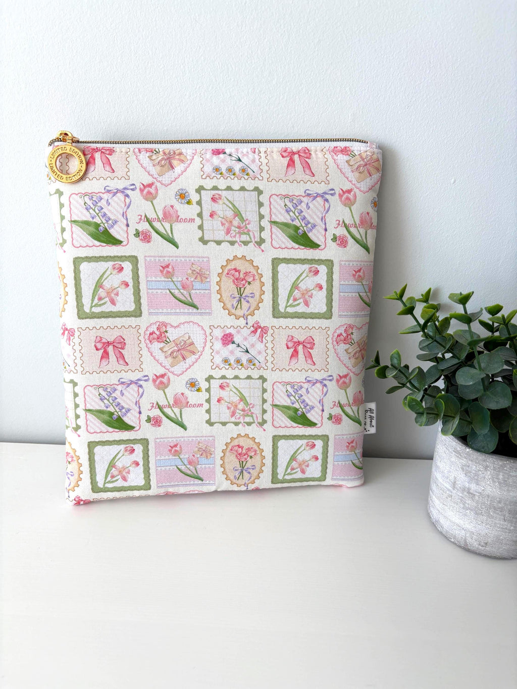Pink Floral Patchwork Stamp Kindle Sleeve: Padded E - reader Cover and booksleeve - All About Bags Co