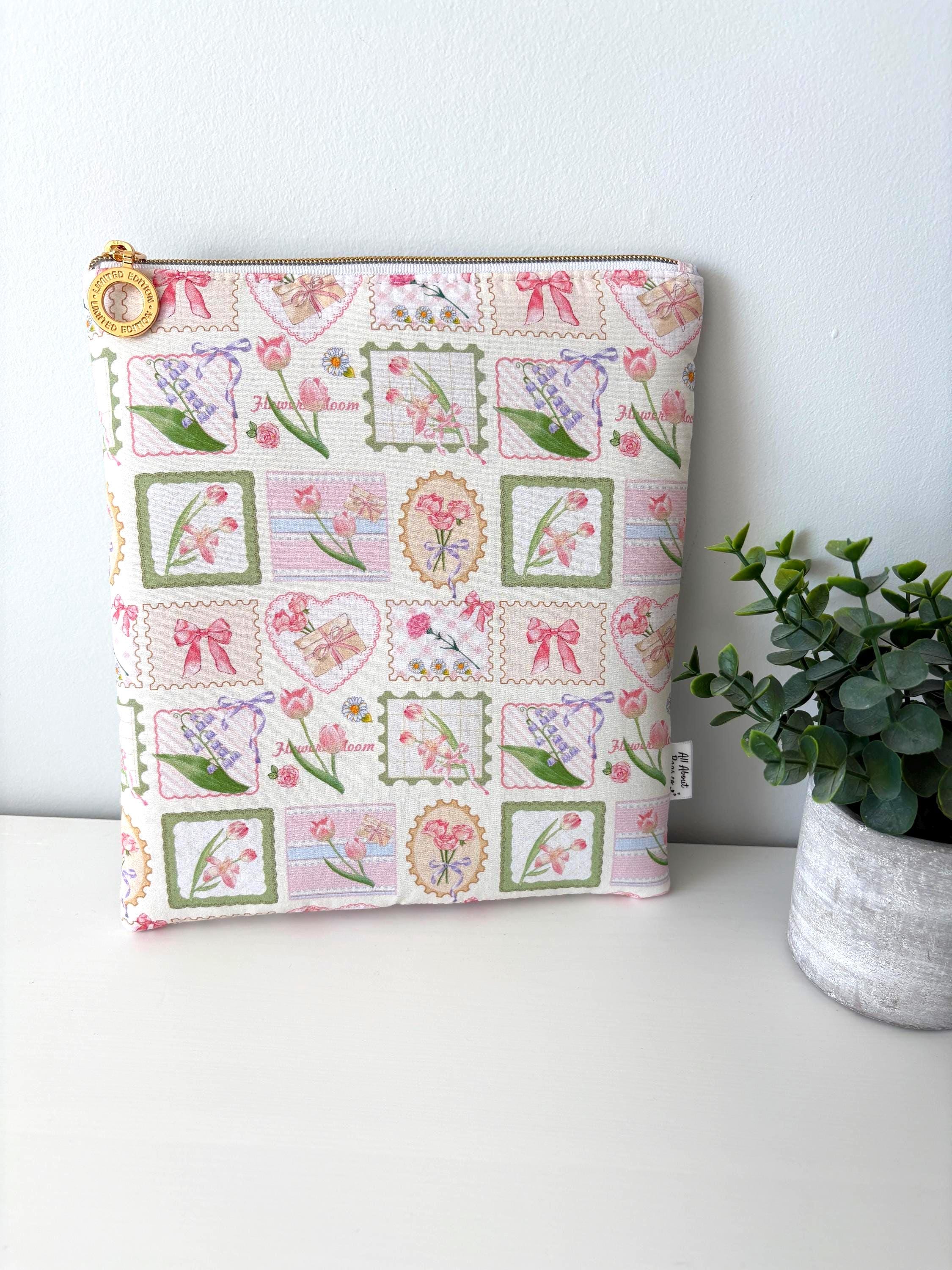 Pink Floral Patchwork Stamp Kindle Sleeve: Padded E - reader Cover and booksleeve - All About Bags Co