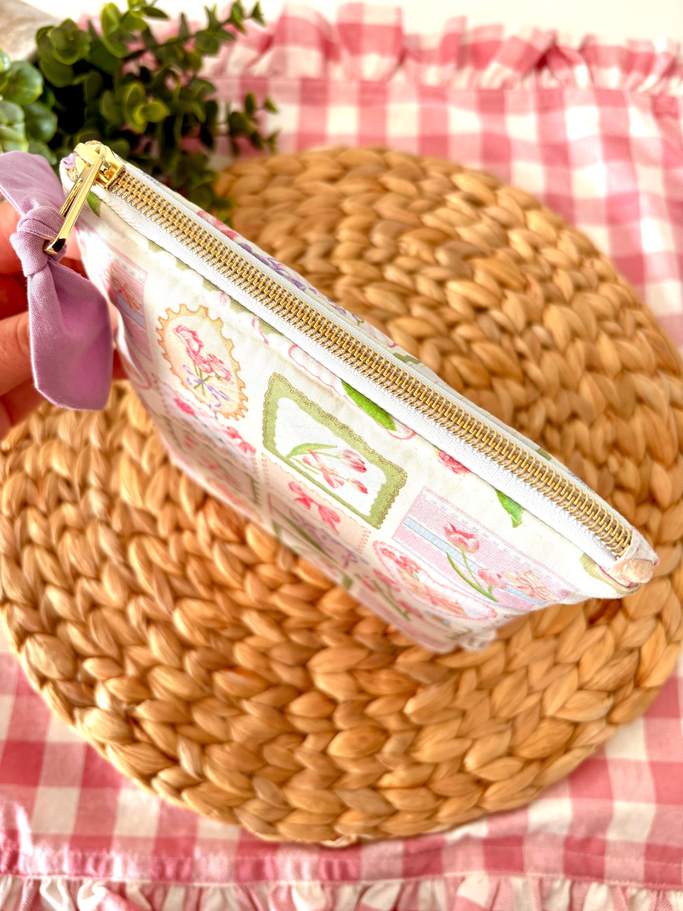 Pink Floral Patchwork Stamp Kindle Sleeve: Padded E - reader Cover and booksleeve - All About Bags Co