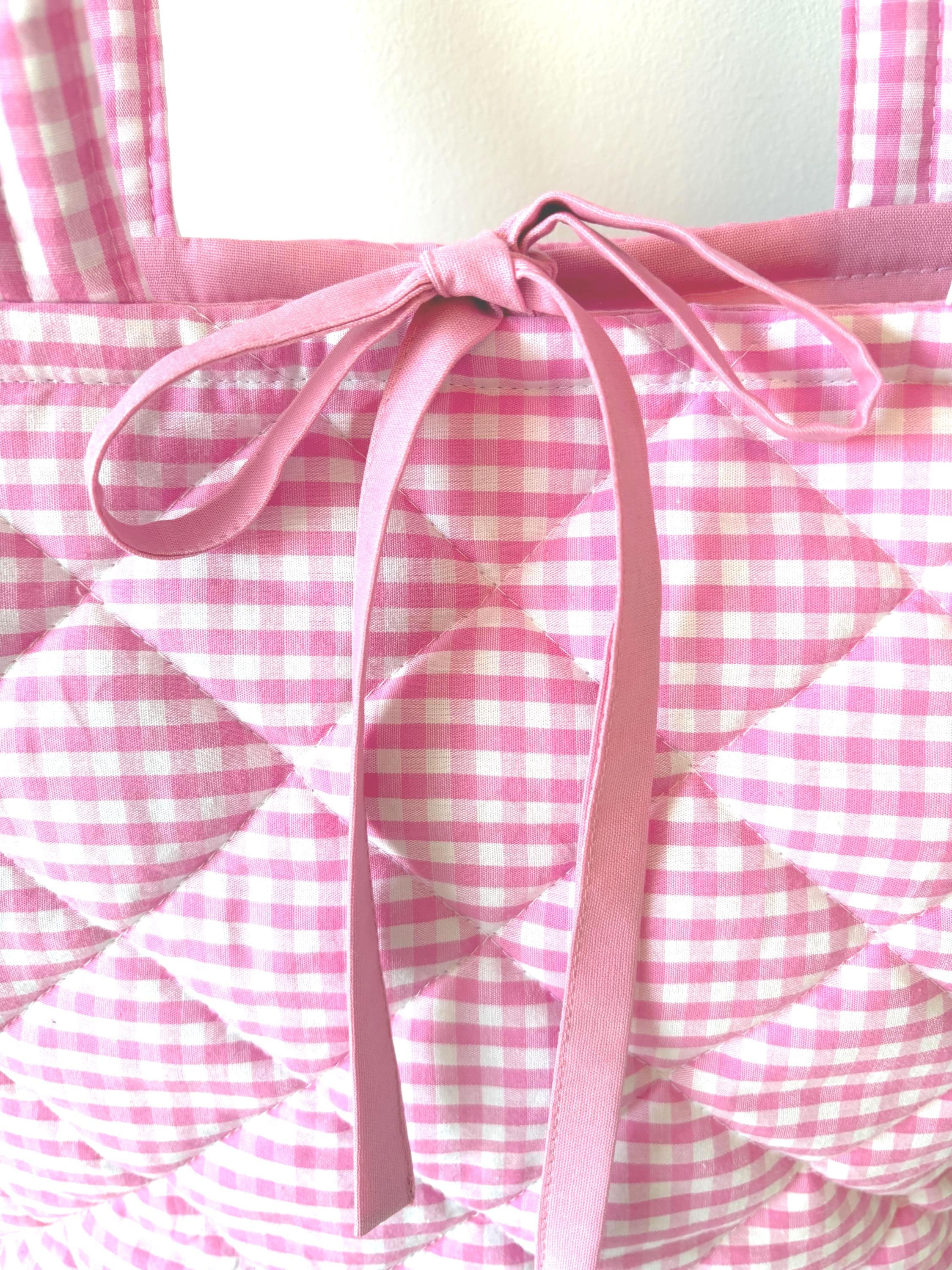 Pink Gingham Quilted Cotton Padded Tote Bag, Cottage core purse - All About Bags Co