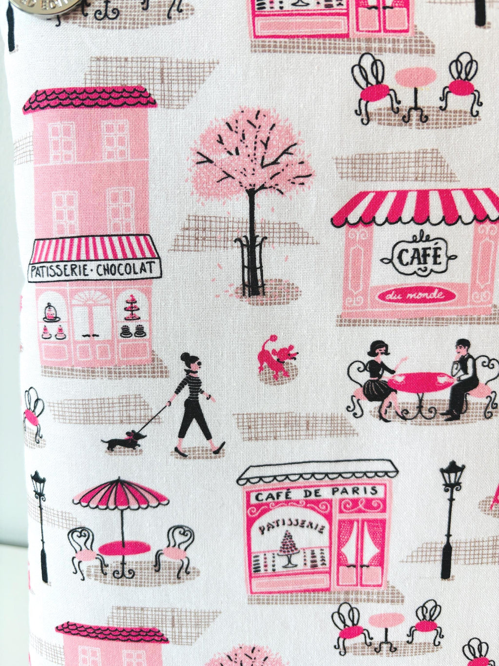 Pink Paris cafe print Kindle Sleeve: Padded E - reader Cover and book sleeve - All About Bags Co