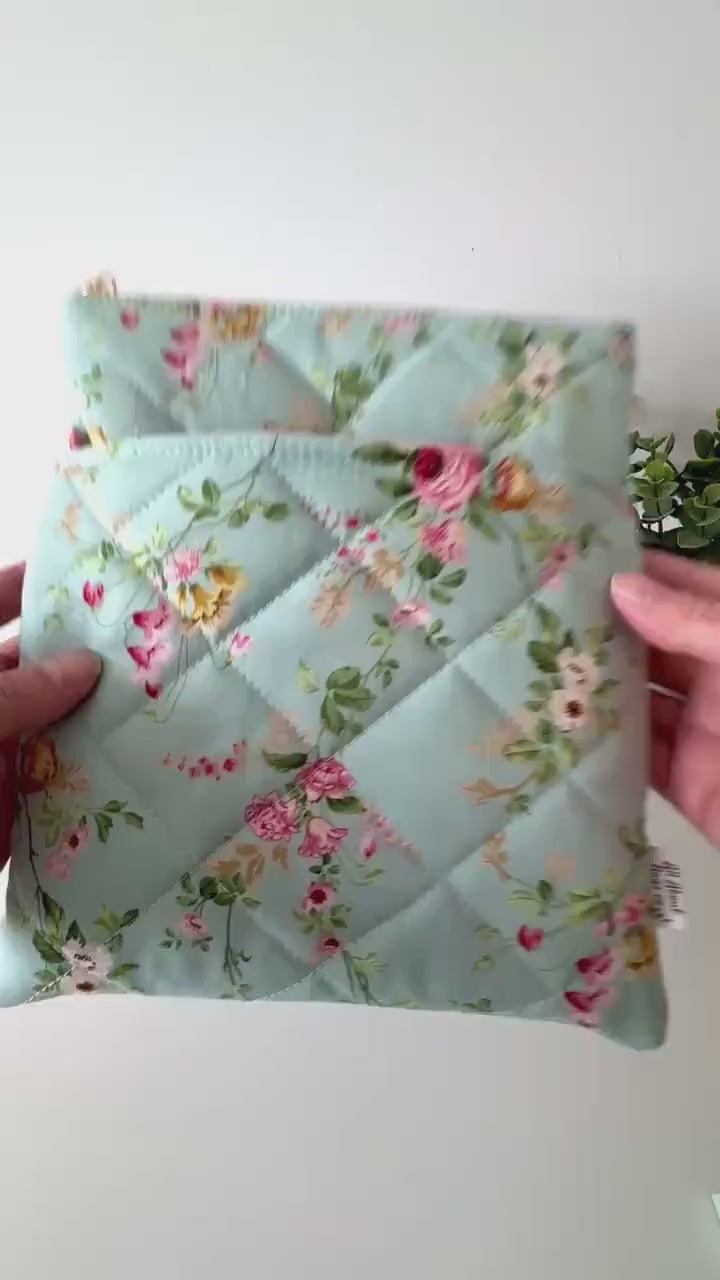 Quilted Green Floral Book Sleeve with pocket