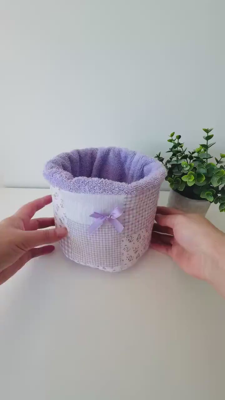 Organisateur de vanité en patchwork violet – Panier en coton fait main