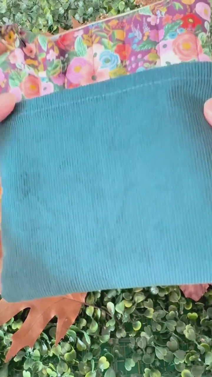 Quilted Kindle Sleeve: Rifle Paper Co Floral with turquoise Corduroy Pocket