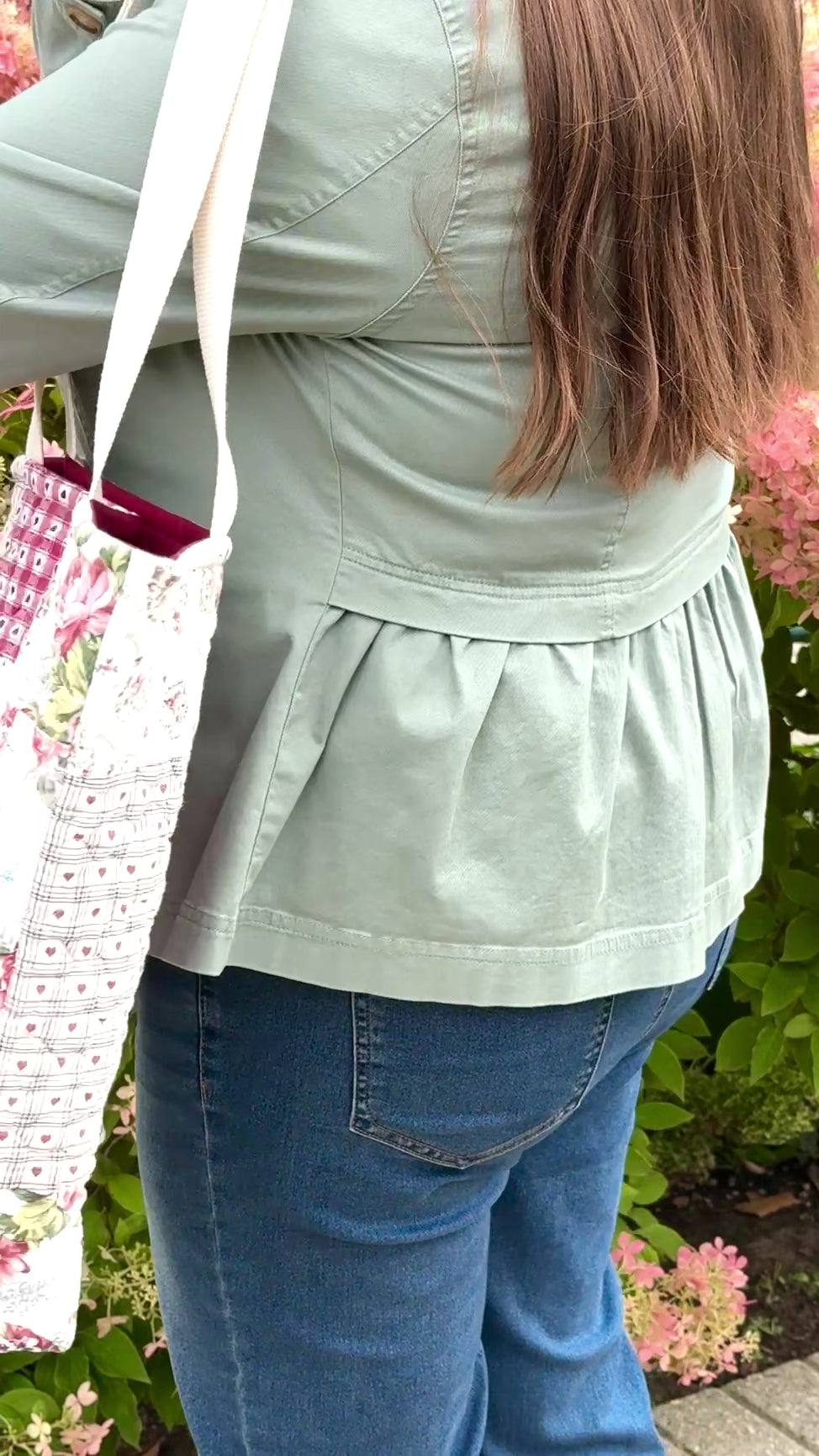 Burgundy floral patchwork quilted tote bag