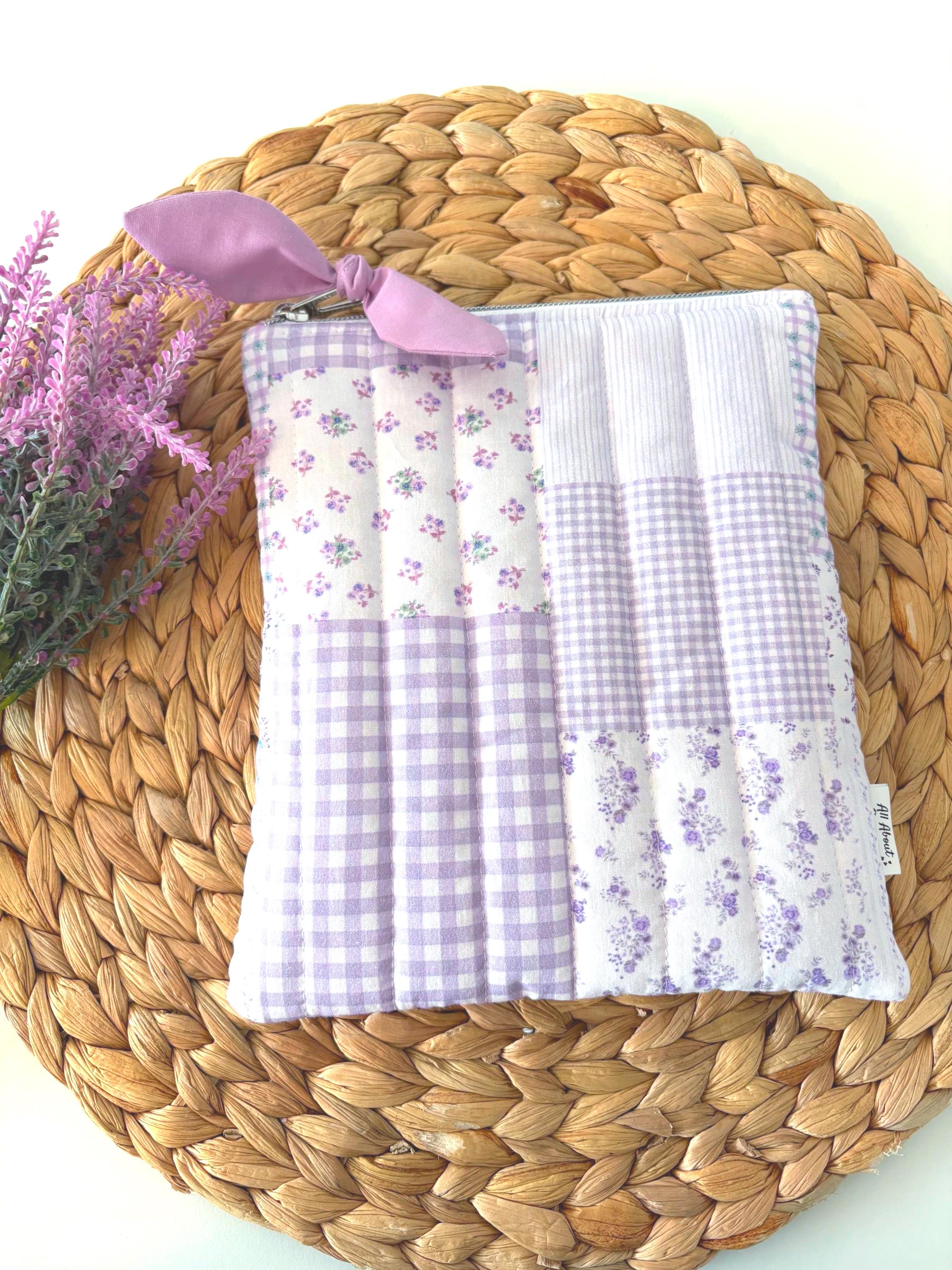 Purple Patchwork Gingham Quilted Kindle Sleeve: Quilted Cotton E - reader Cover - All About Bags Co