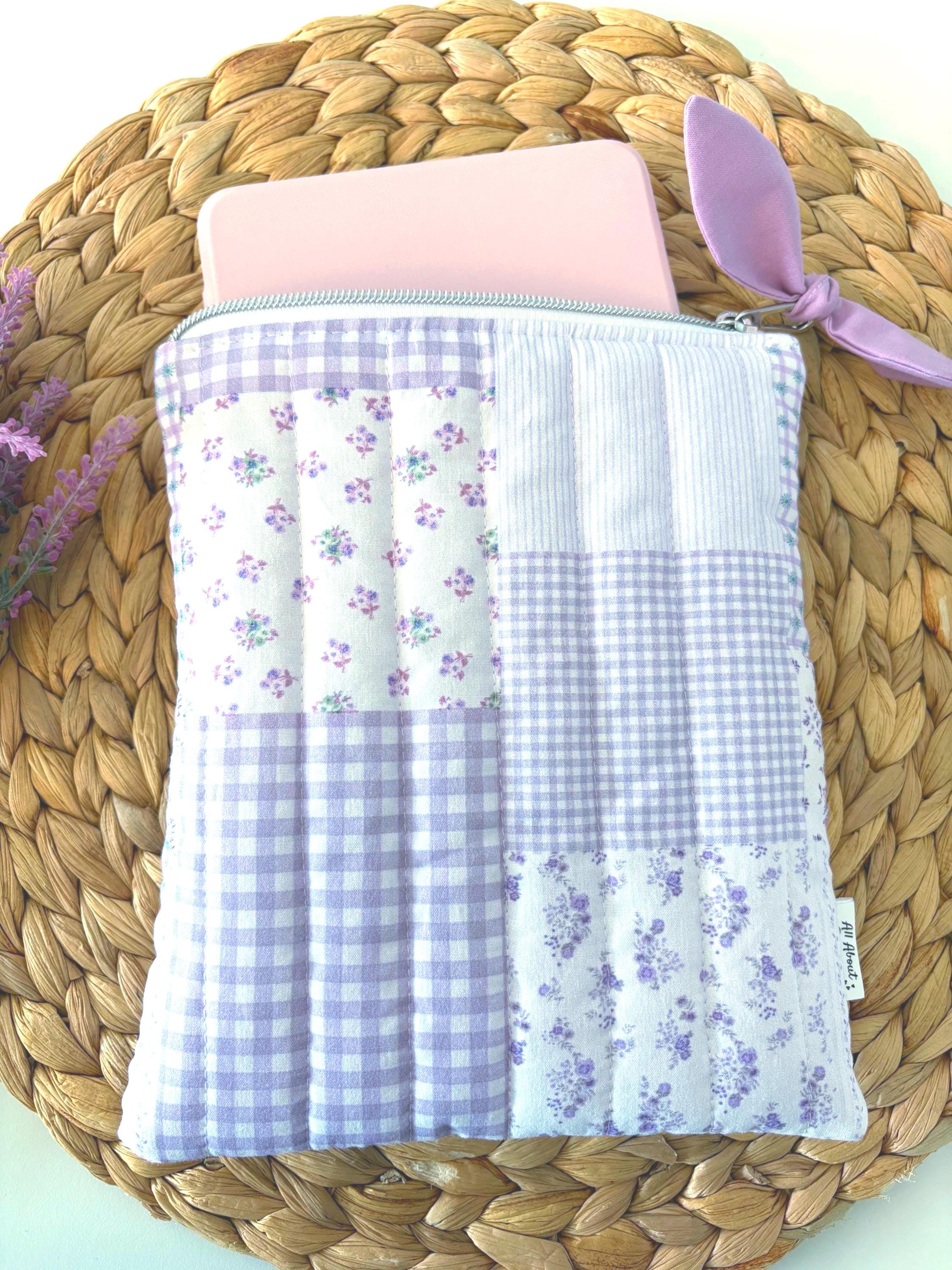 Purple Patchwork Gingham Quilted Kindle Sleeve: Quilted Cotton E - reader Cover - All About Bags Co