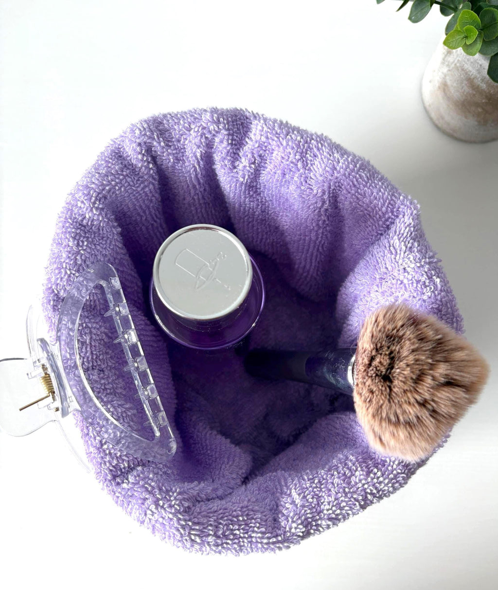 Purple Patchwork Vanity Organizer – Handmade Cotton puff basket - All About Bags Co