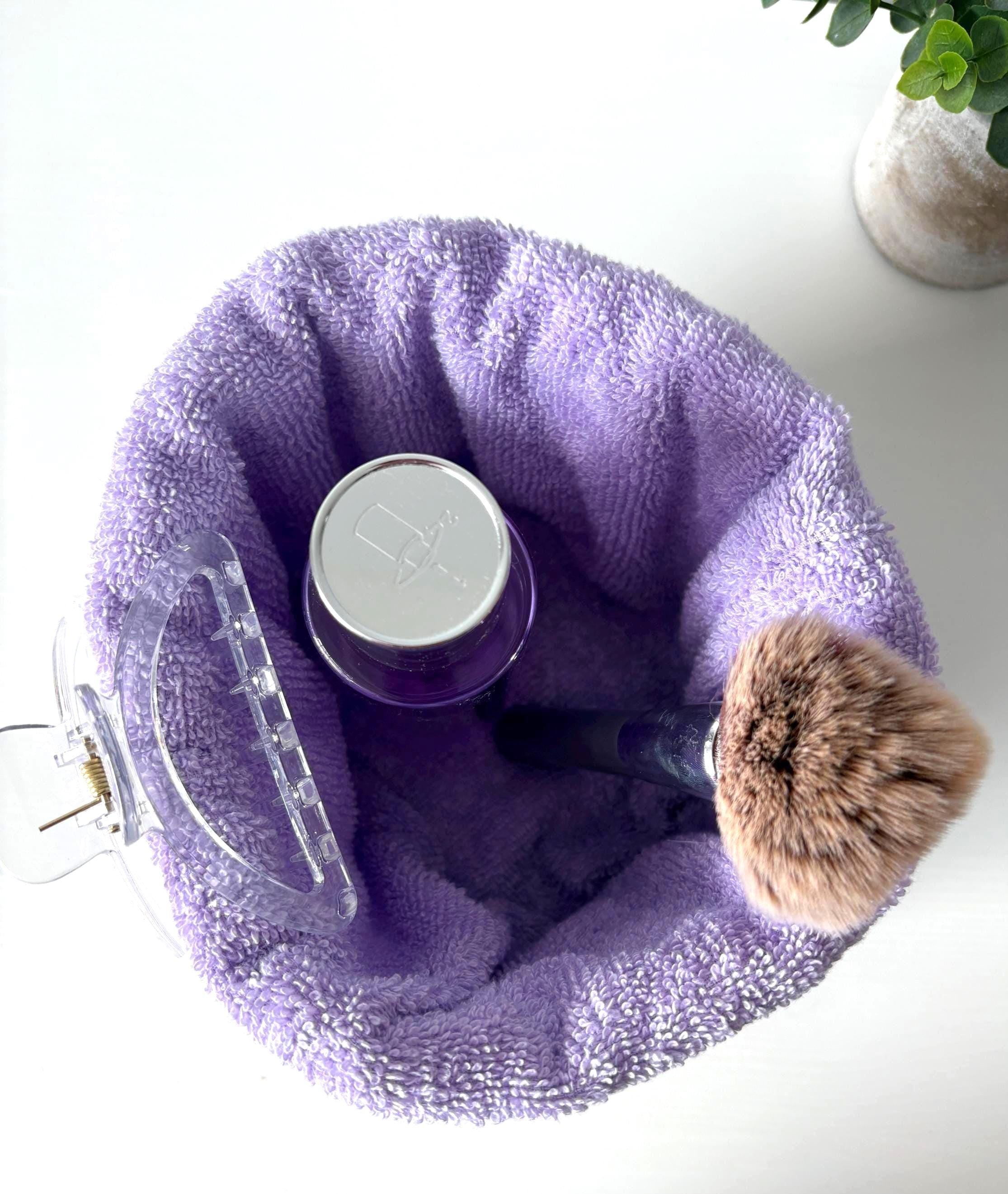 Purple Patchwork Vanity Organizer – Handmade Cotton puff basket - All About Bags Co