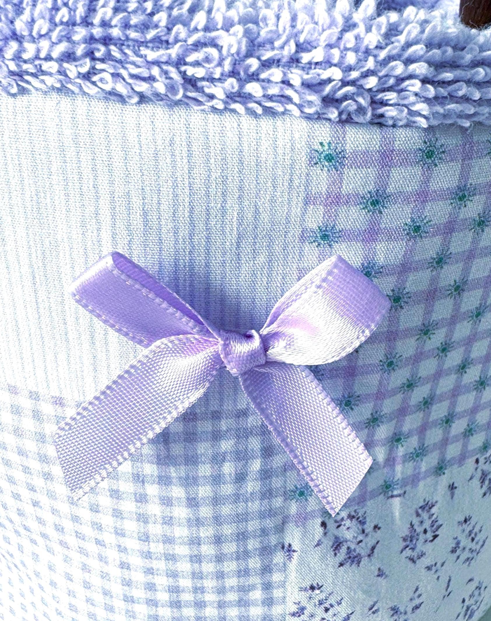 Purple Patchwork Vanity Organizer – Handmade Cotton puff basket - All About Bags Co