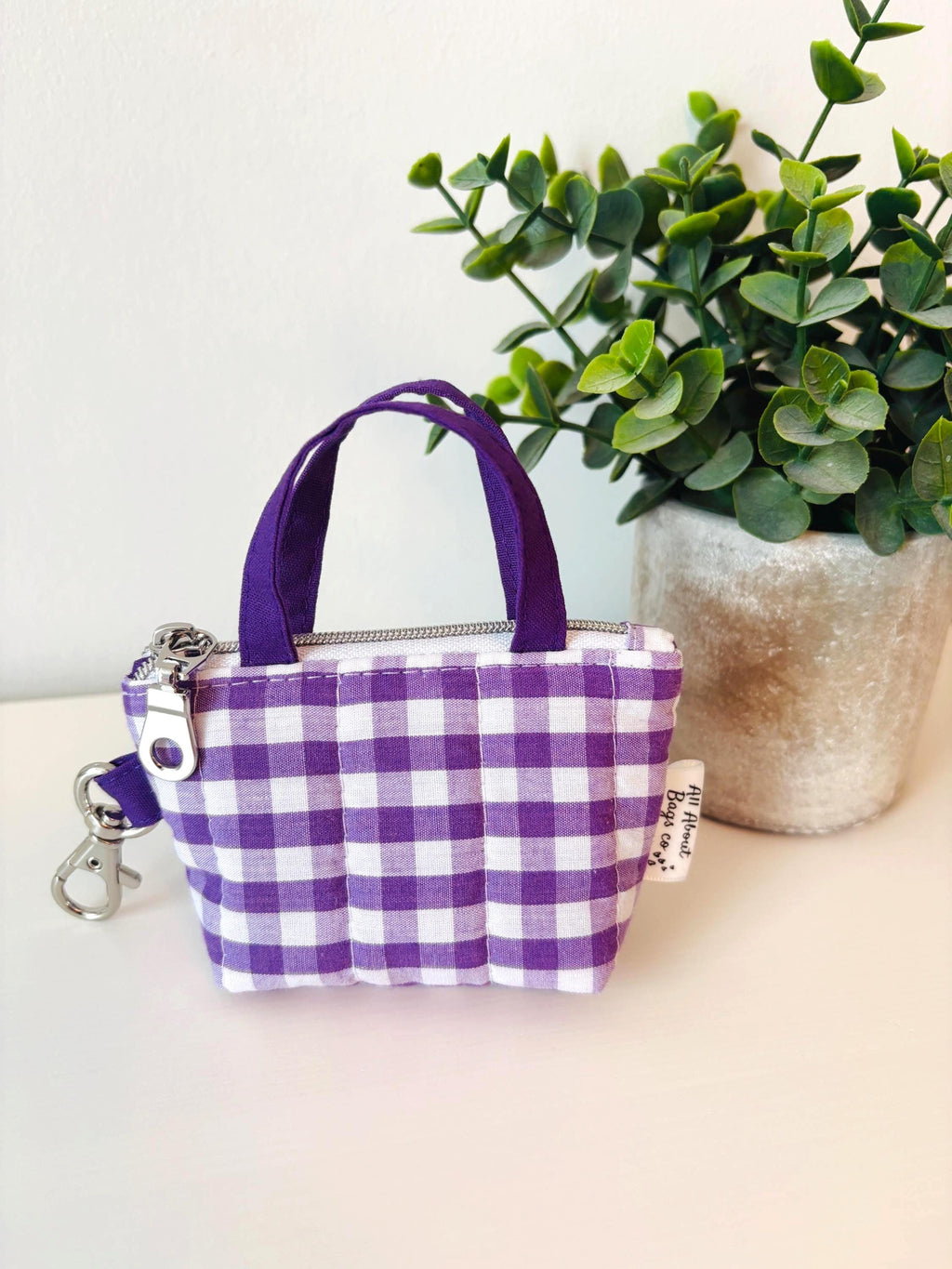 Quilted handmade Air pods/ Pro Case with clip: Strawberry Patchwork mini tote bag charm - All About Bags Co