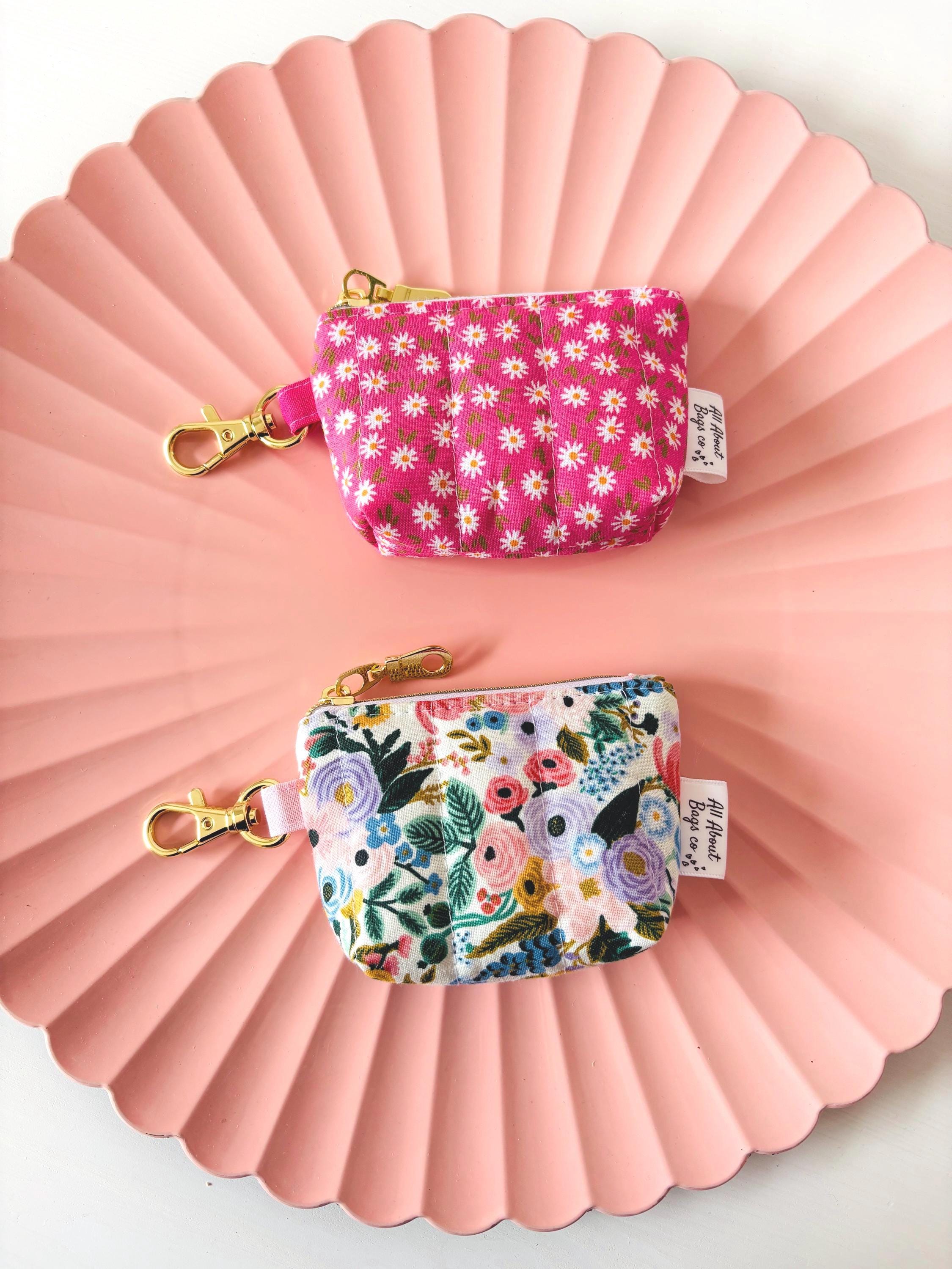 Quilted handmade Air pods/ Pro Case with clip: Strawberry Patchwork mini tote bag charm - All About Bags Co