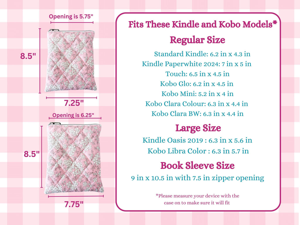 Quilted Kindle Sleeve: Pink corduroy with polka dot bow E - reader Cover - All About Bags Co